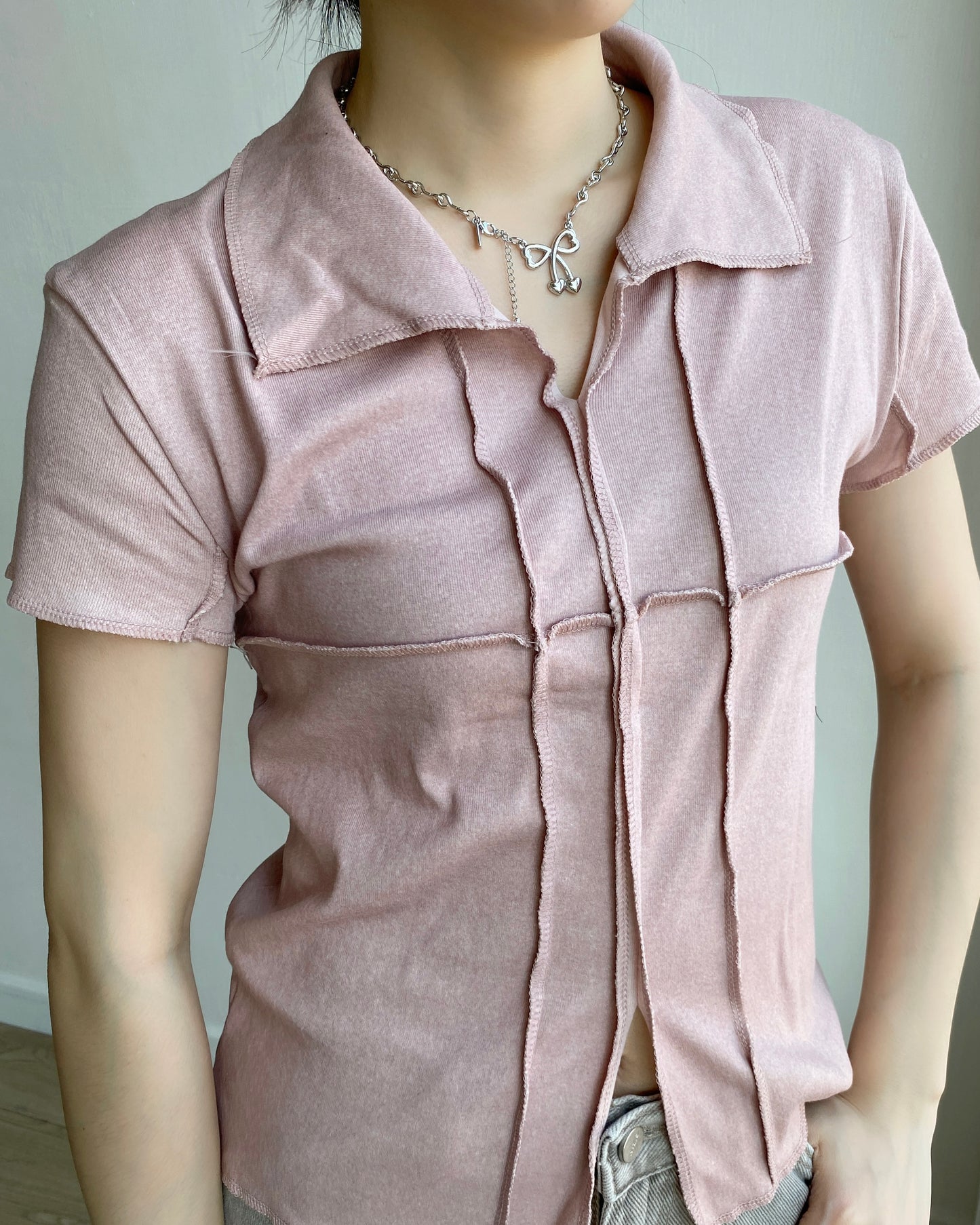 TP517 V-Neck Top - Pink | Charcoal