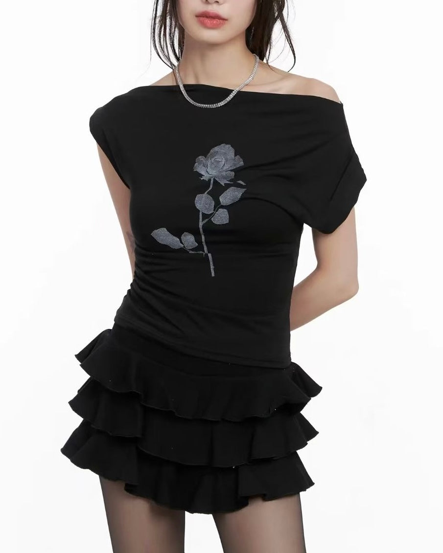 TP536 Rose off-shoulder - White | Black