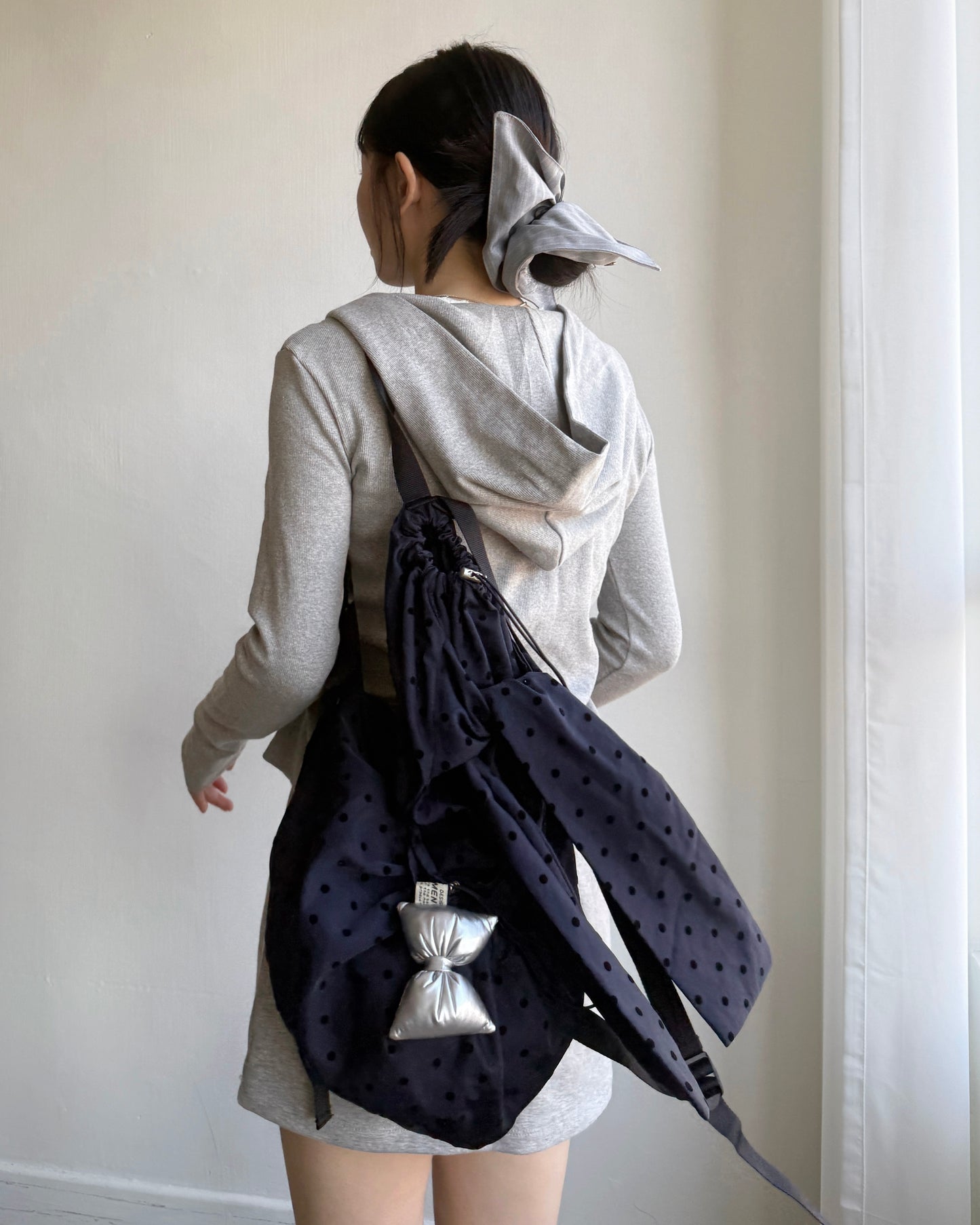 BG032 Polka Dot Backpack - Navy | Drak Gray