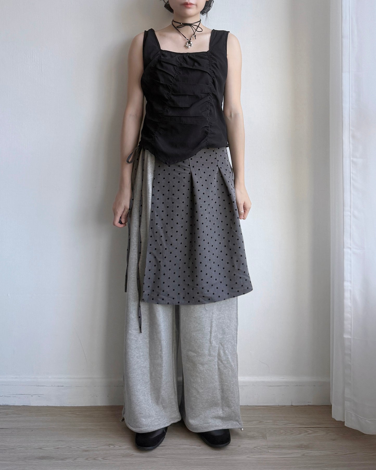 PT074 Polka Dot Warp Pants - Gray | Black