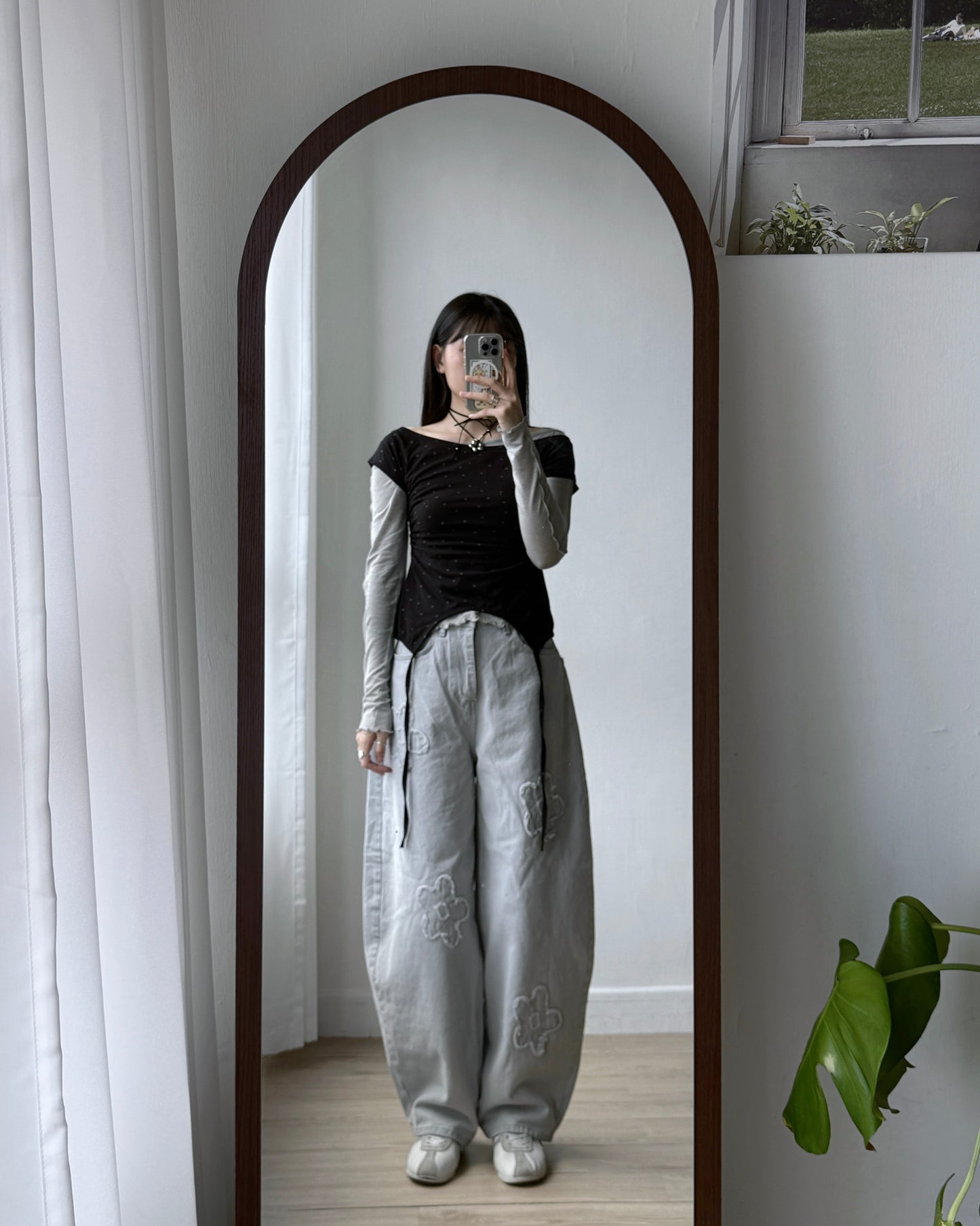 🩵牛仔褲限定優惠 JN061 Floral Jeans - Gray