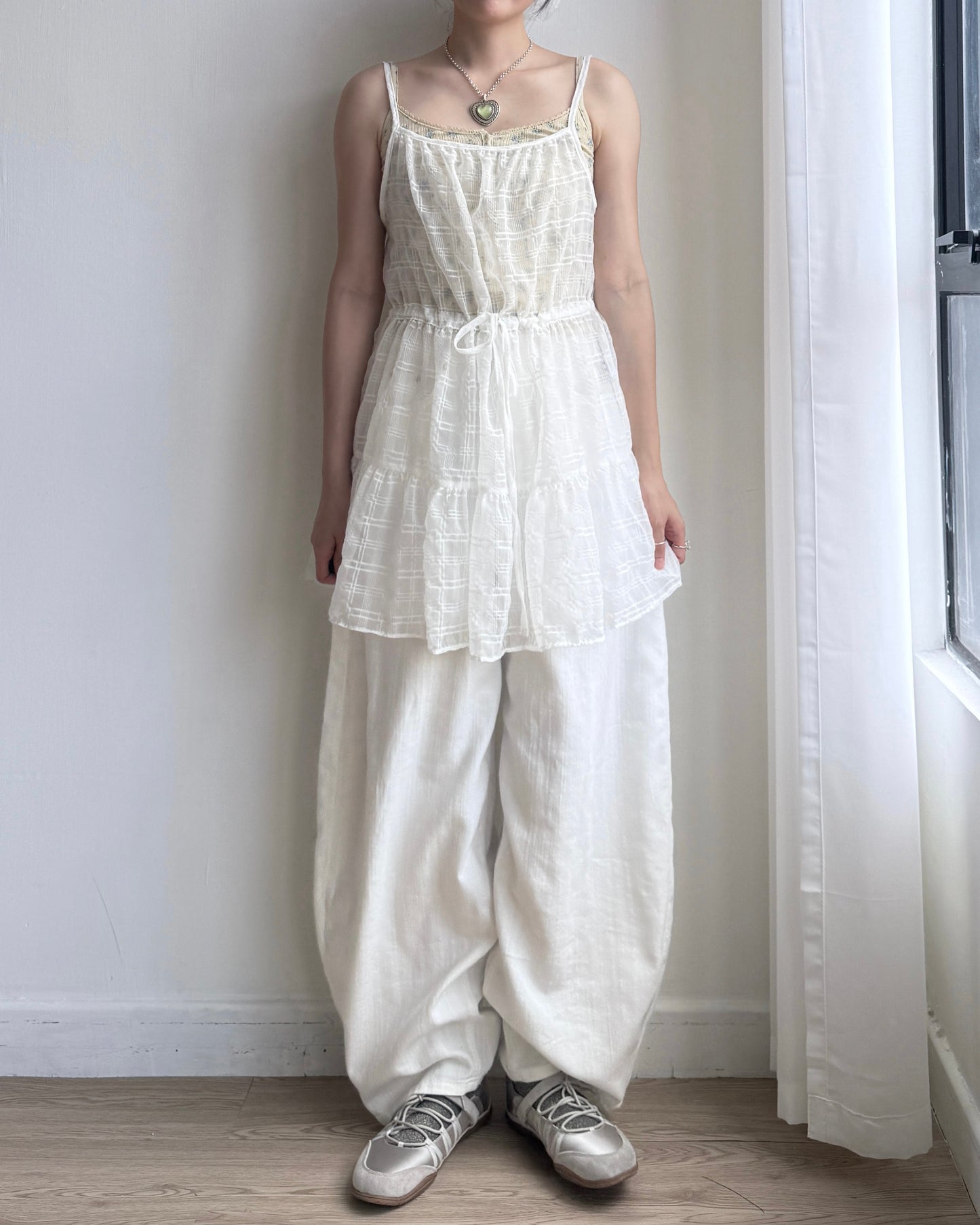 JN059 Flying Needle Wide Pants - White