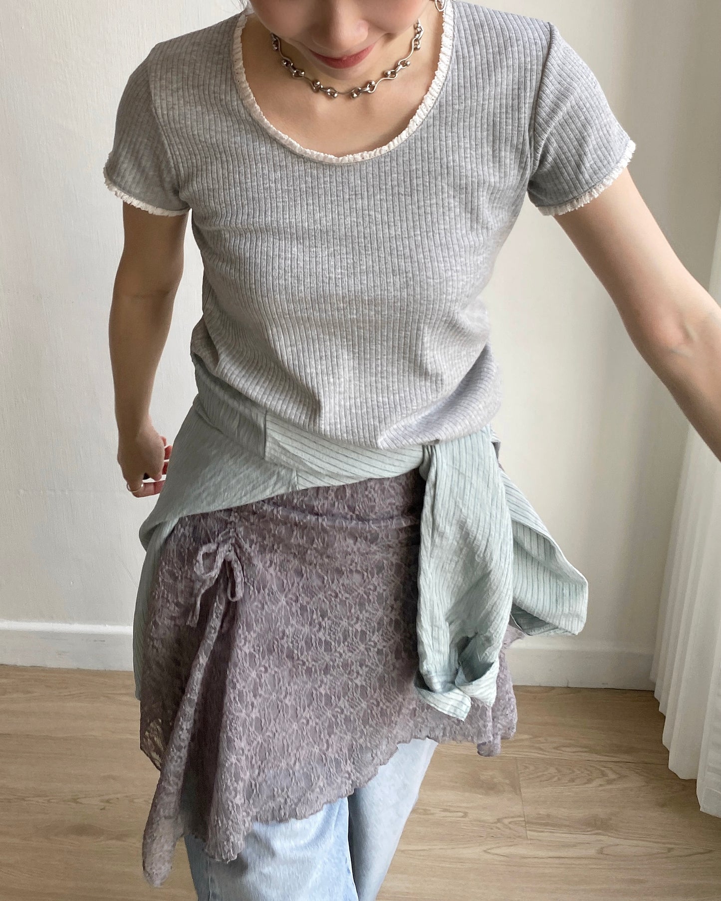 SK188 Lace Skirt - Ivory | Gray
