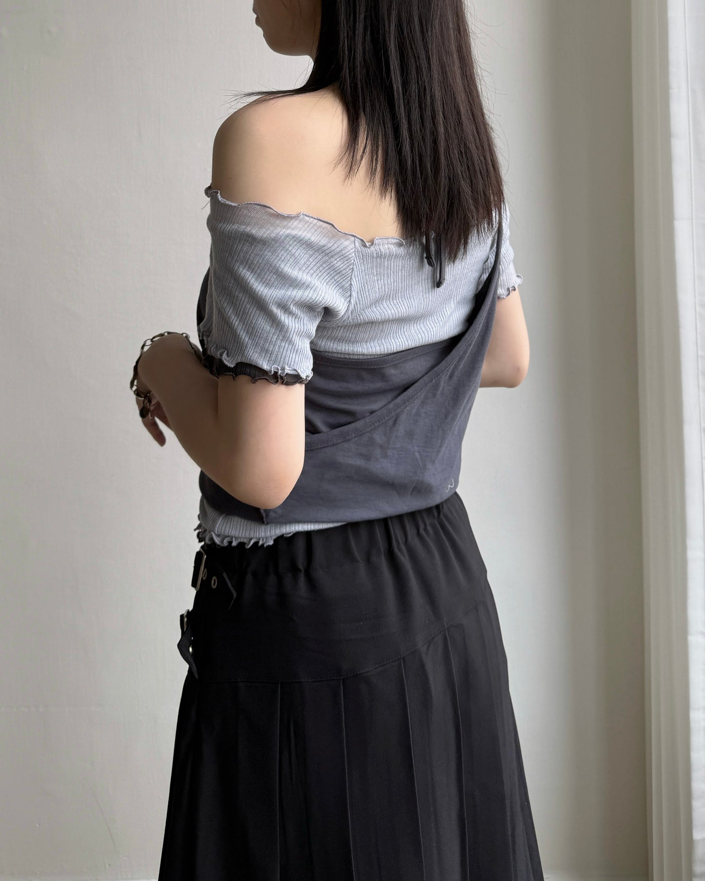 TP581 Ribbed Frill Sleeveless - Blue | White | Charcoal | Gray
