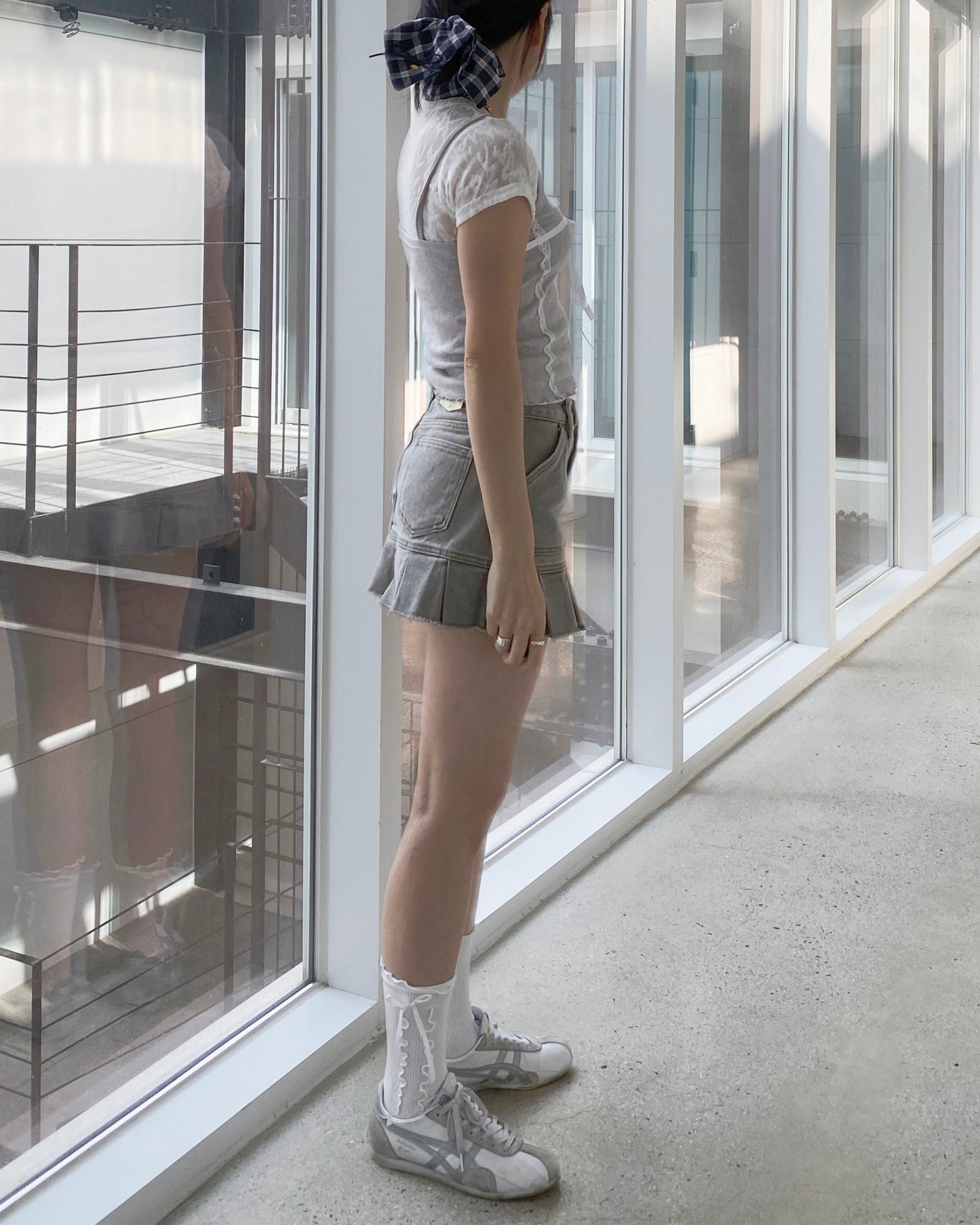 TP510 Lace Sheer Top - Gray | White