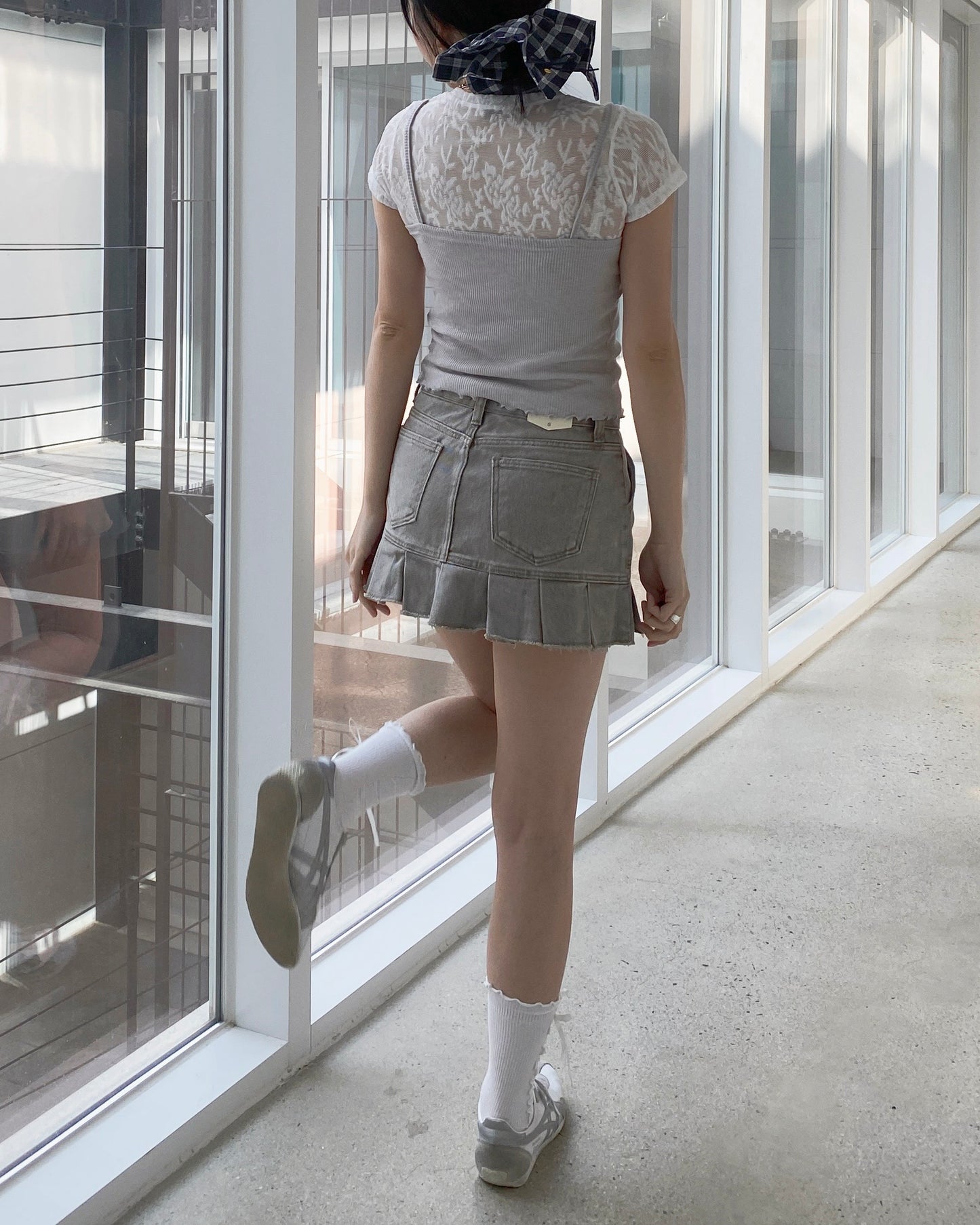 SK186 Pleated Mini Skirt - Beige