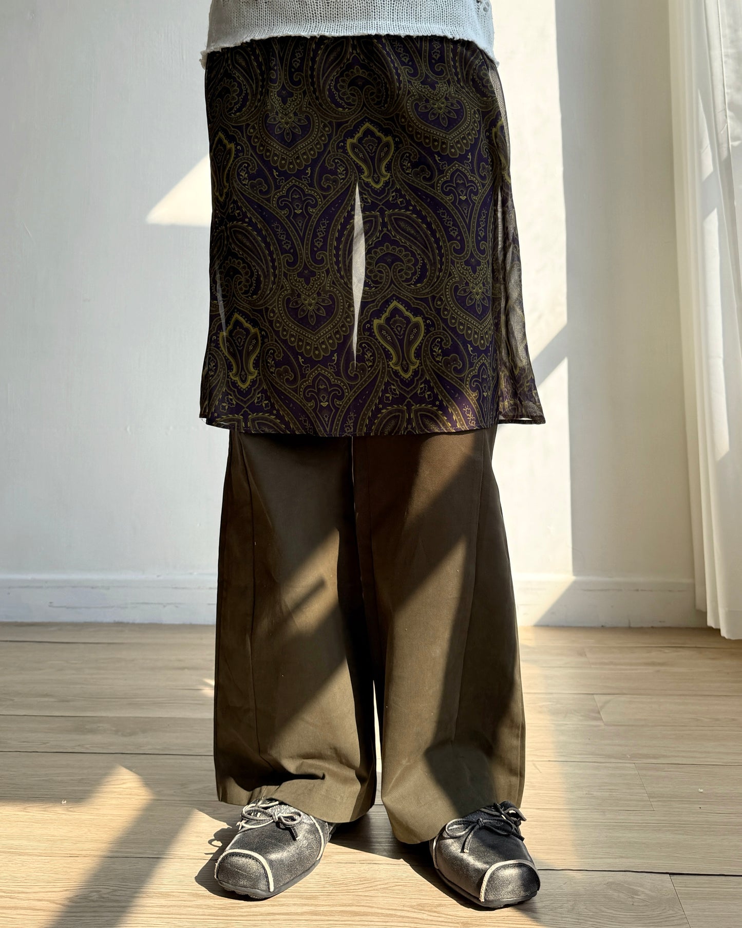 SK211 Paisley Chiffon Skirt - Khaki