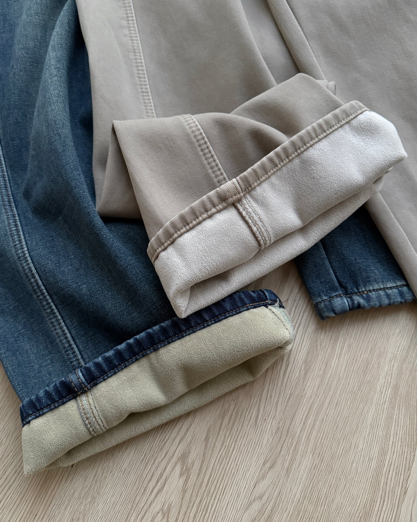 JN062 內有毛毛直筒牛仔褲 - Beige | Blue