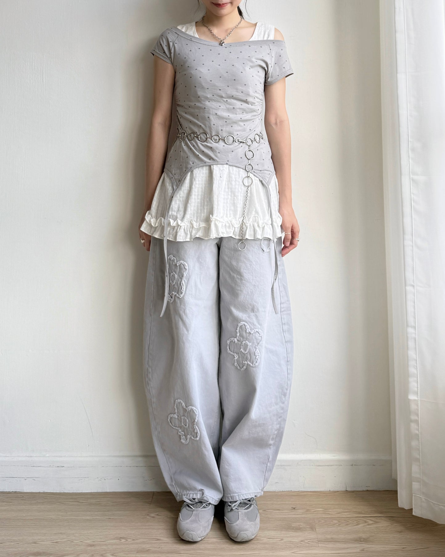 🩵牛仔褲限定優惠 JN061 Floral Jeans - Gray