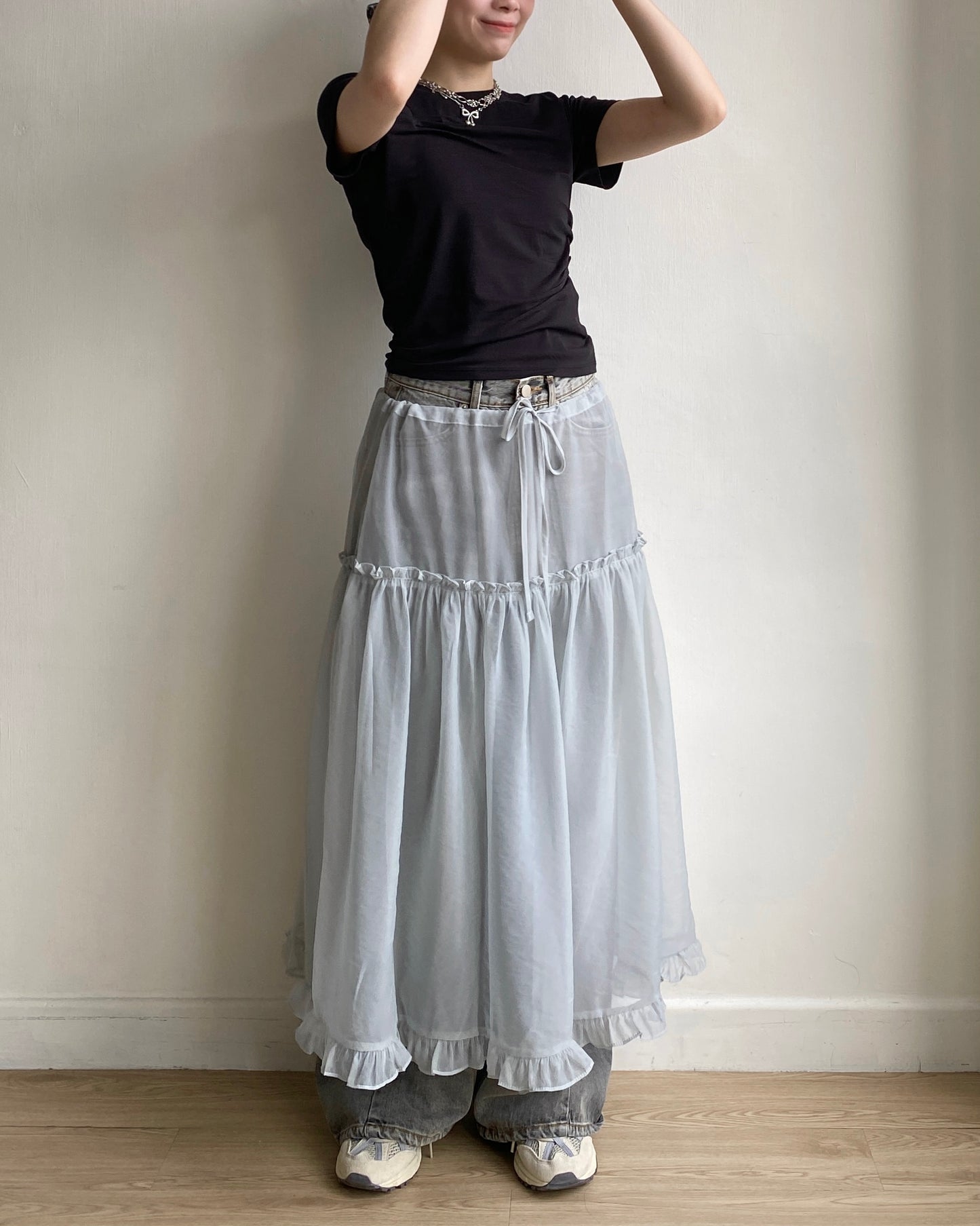 SK189 Sheer Skirt - Blue | Back | White