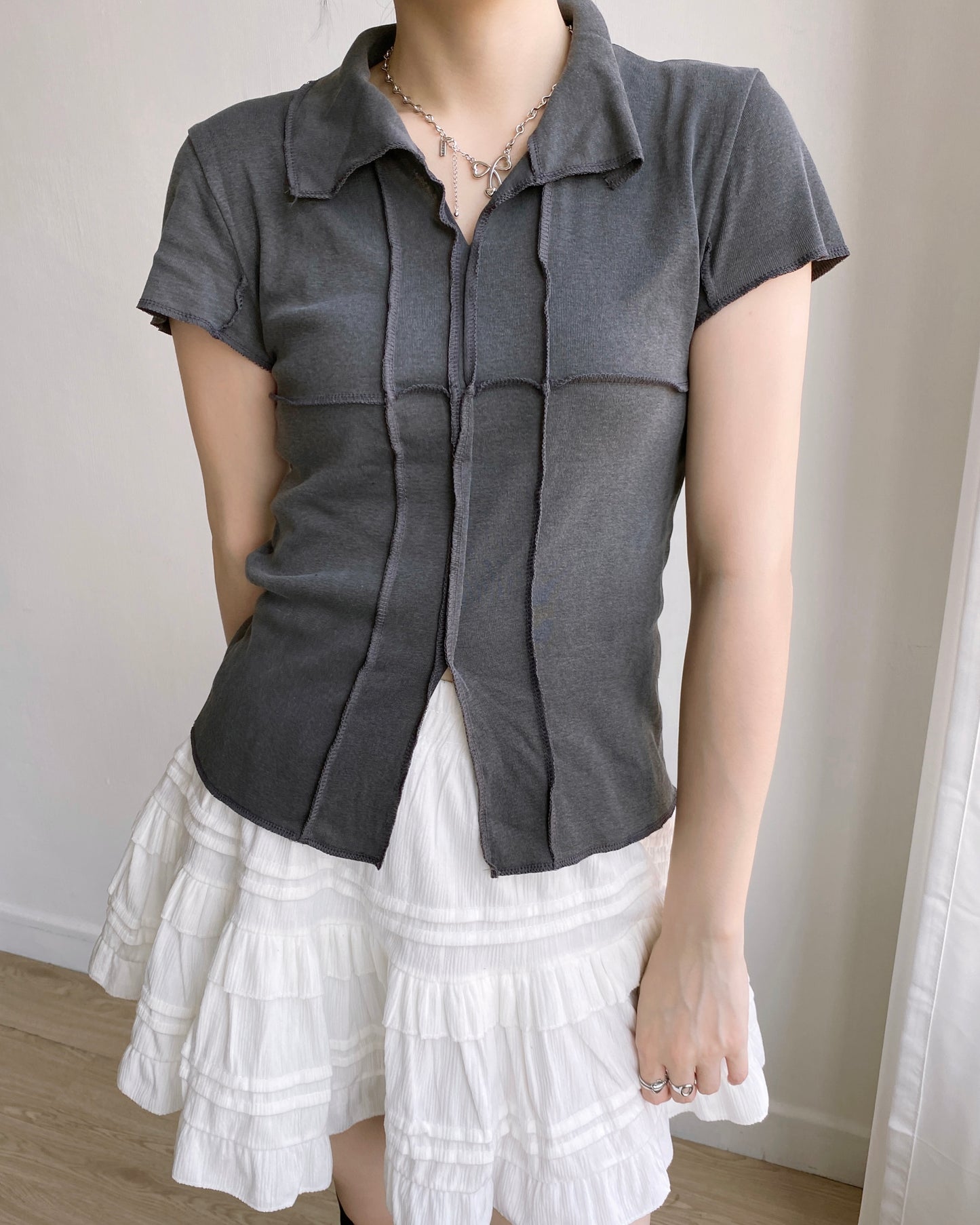 TP517 V-Neck Top - Pink | Charcoal