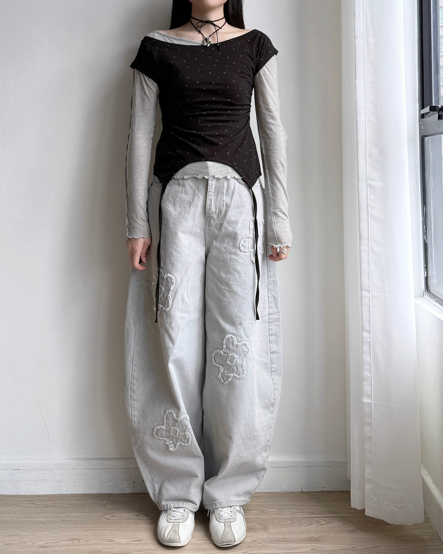 🩵牛仔褲限定優惠 JN061 Floral Jeans - Gray