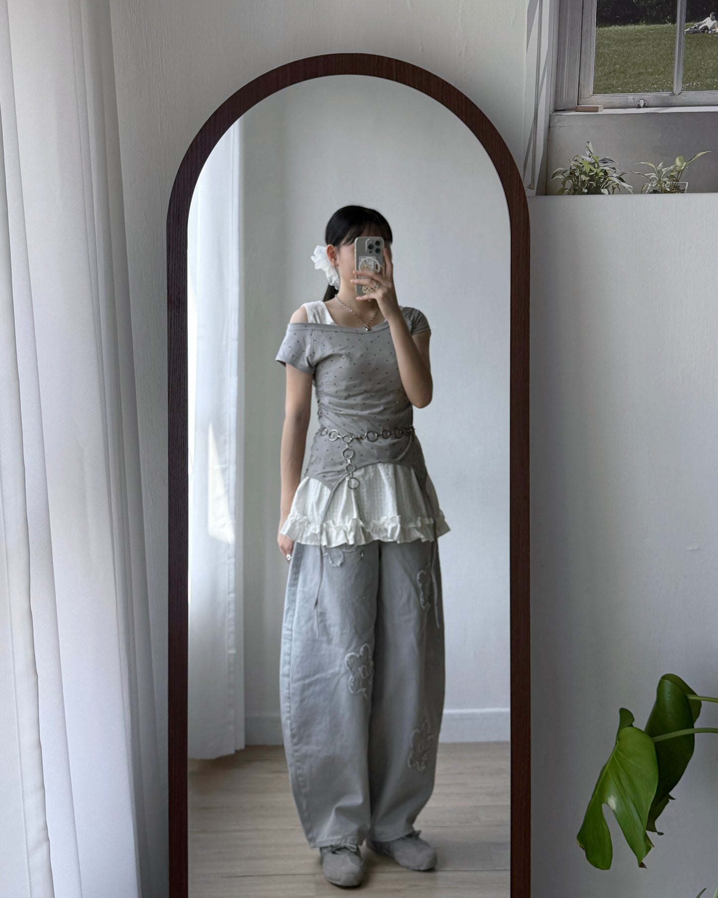 🩵牛仔褲限定優惠 JN061 Floral Jeans - Gray