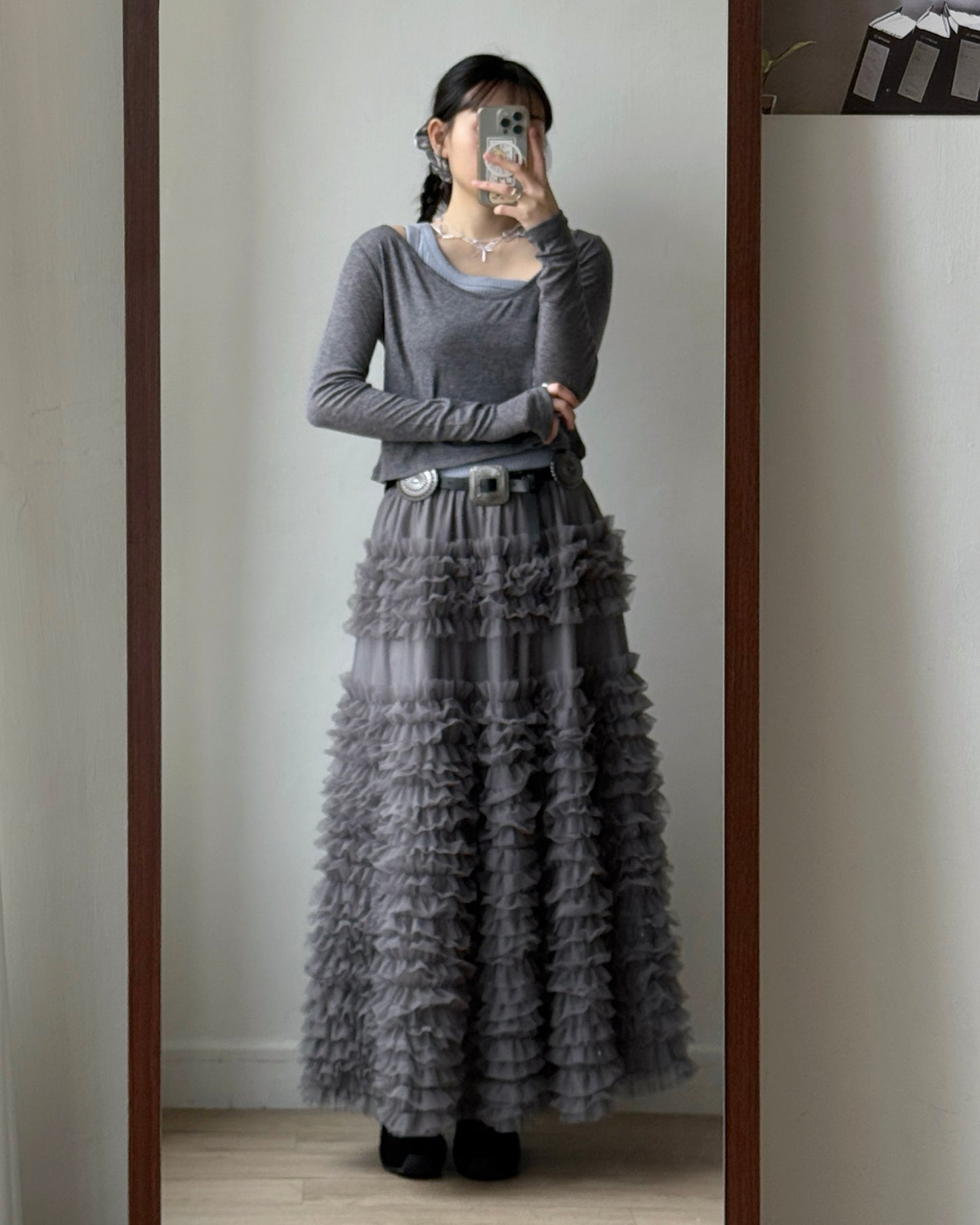 SK213 Ruffle Cancan Skirt - Ivory | Gray