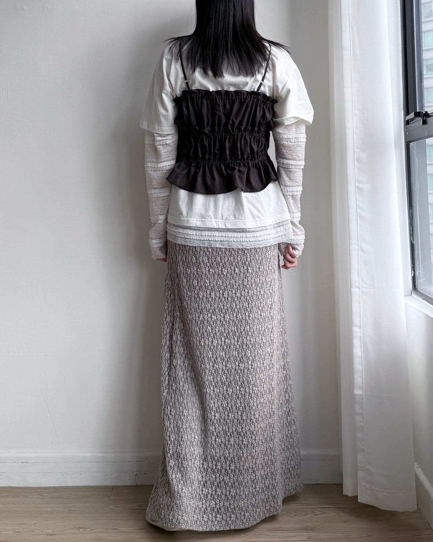 SK204 Lace Maxi Skirt - Brick | Gray