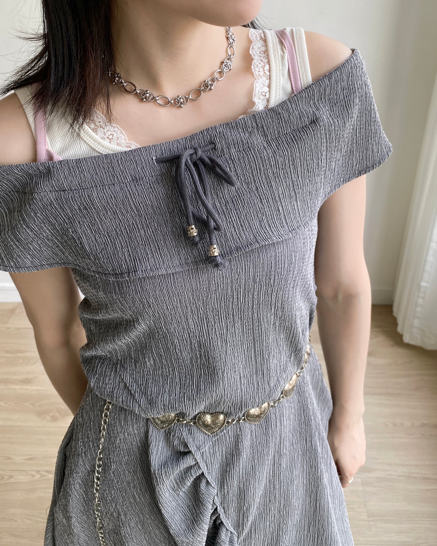 VT247 Twins Lace Vest - Pink | Gray