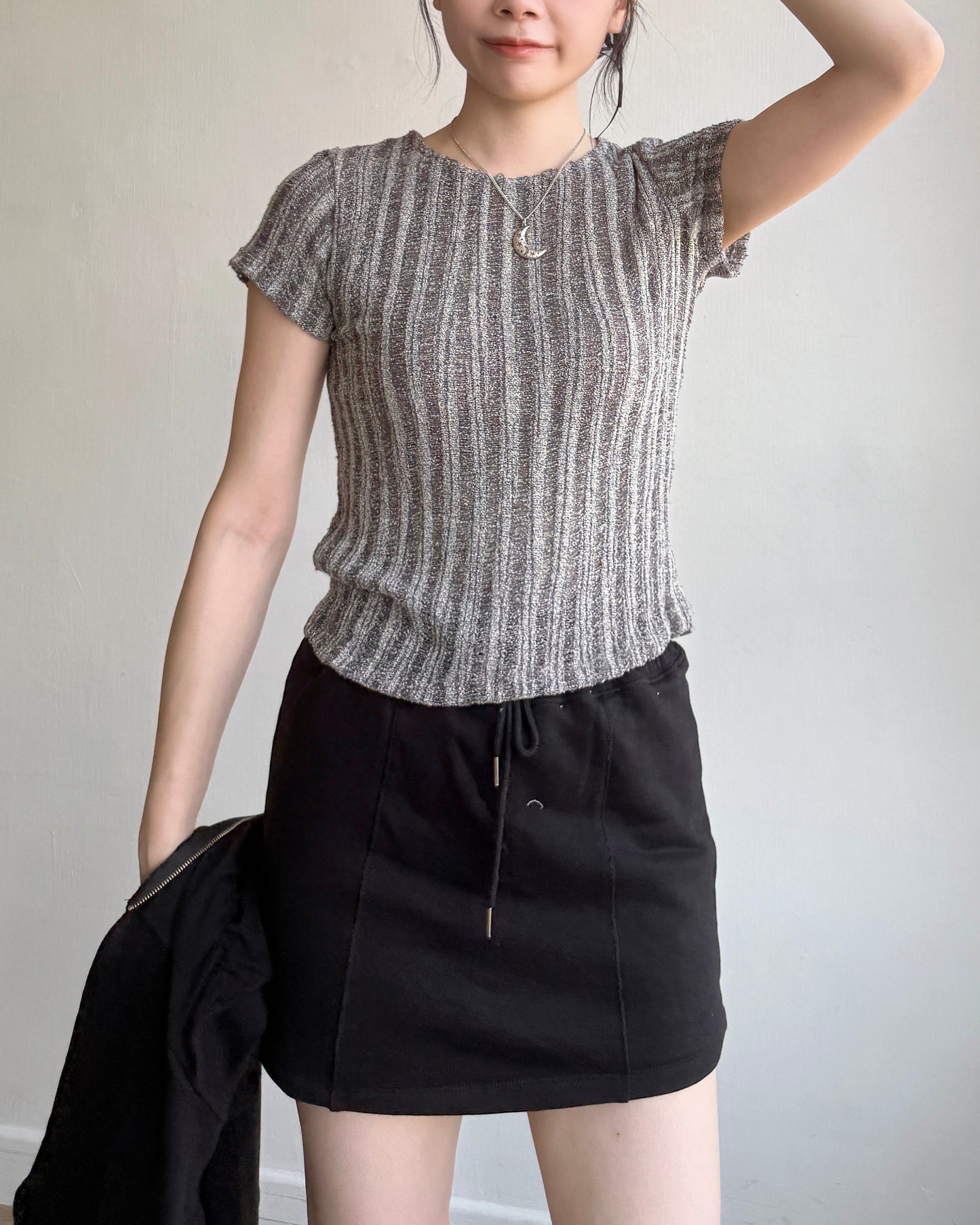 TP539 Knit Top - White | Charcoal
