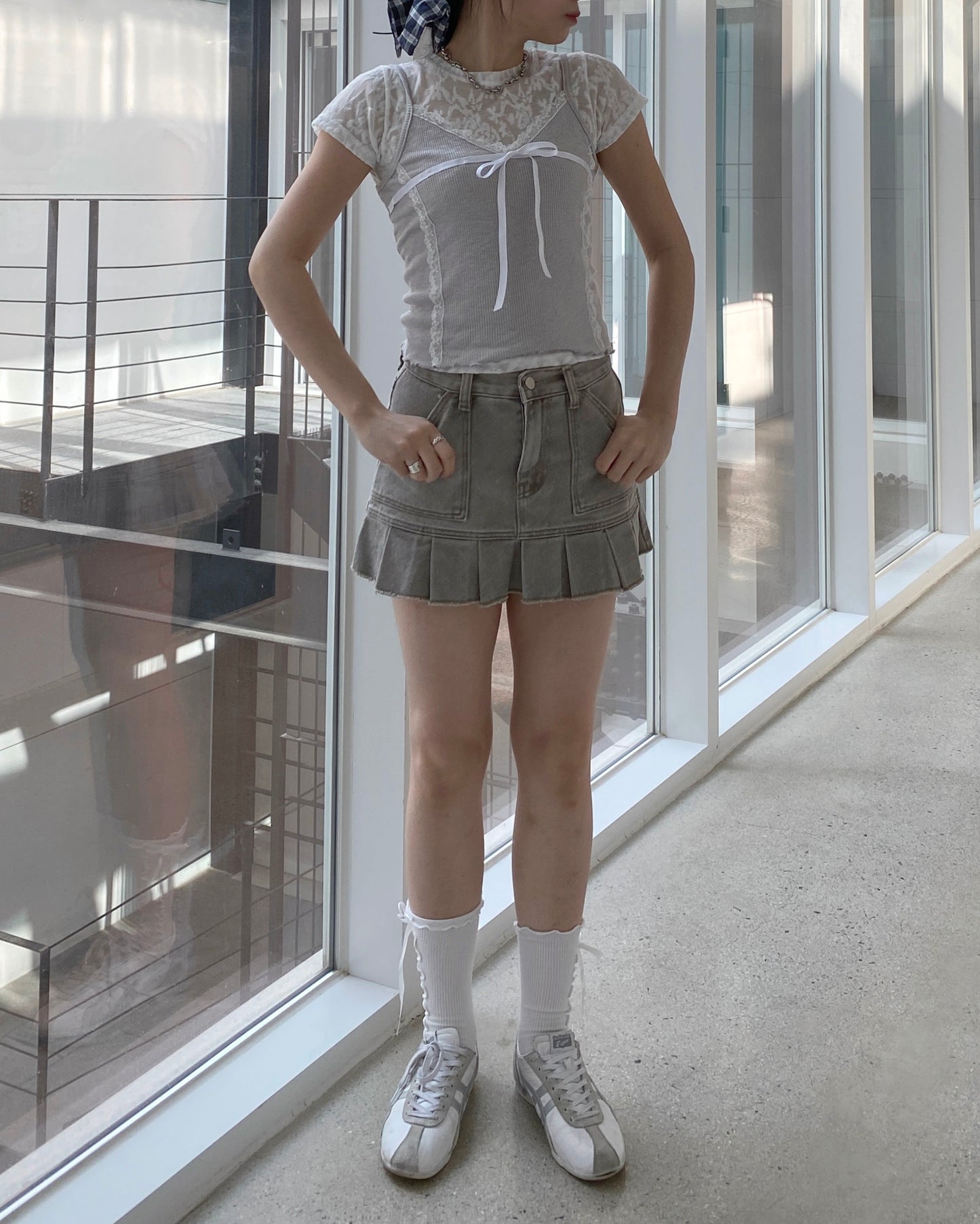 SK186 Pleated Mini Skirt - Beige