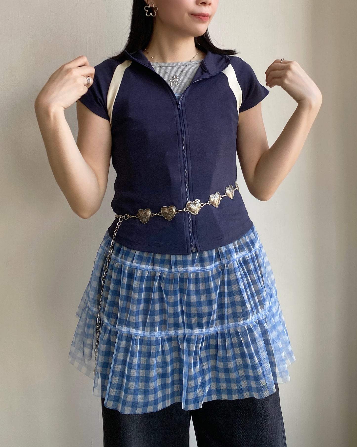 TP518 Zip up Top - Light Blue | Navy