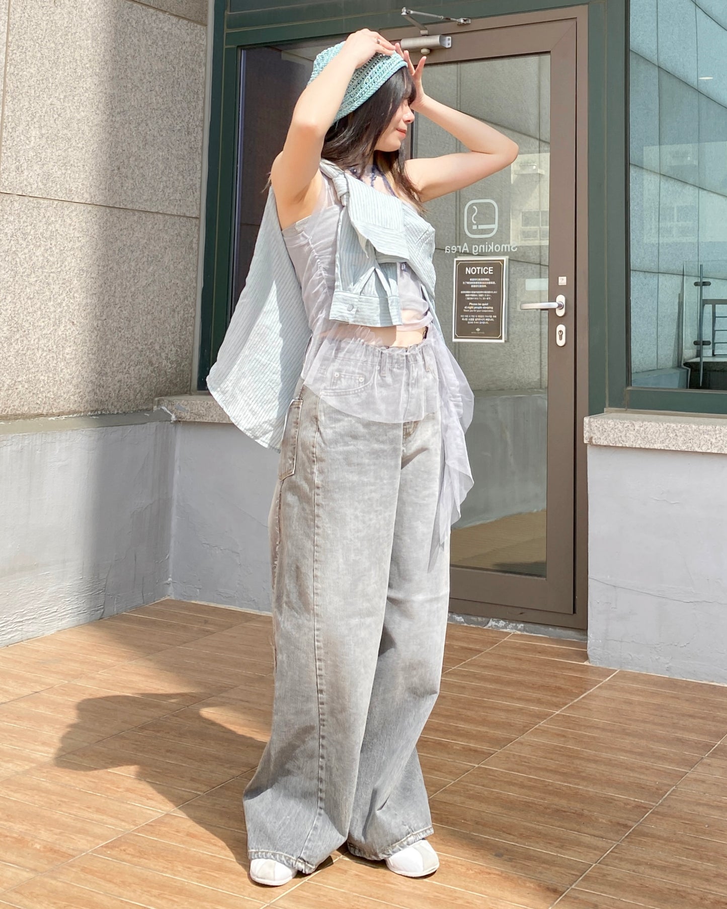 VT242 Ruffle Sheer Vest - Pink | Gray | Black