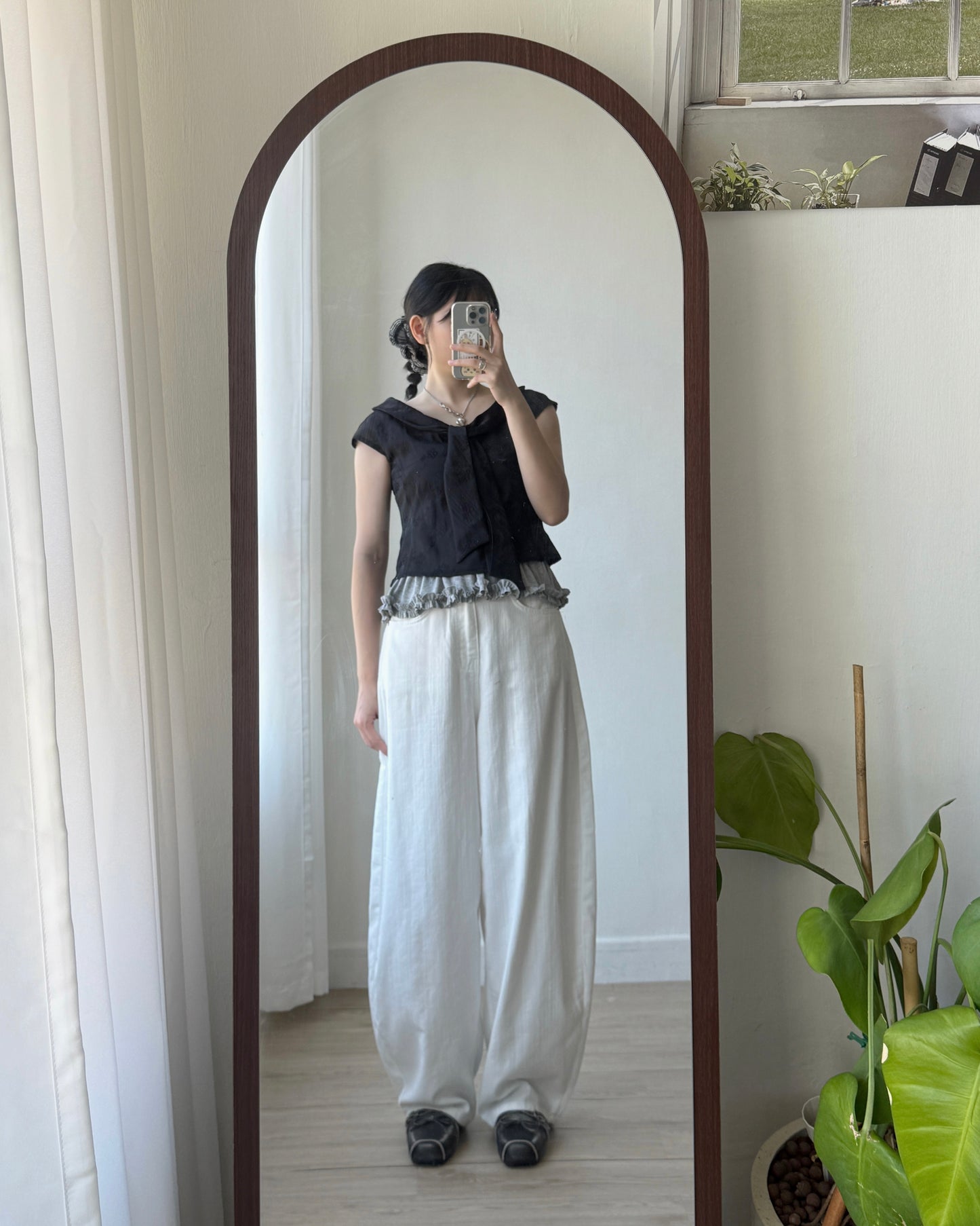 JN059 Flying Needle Wide Pants - White