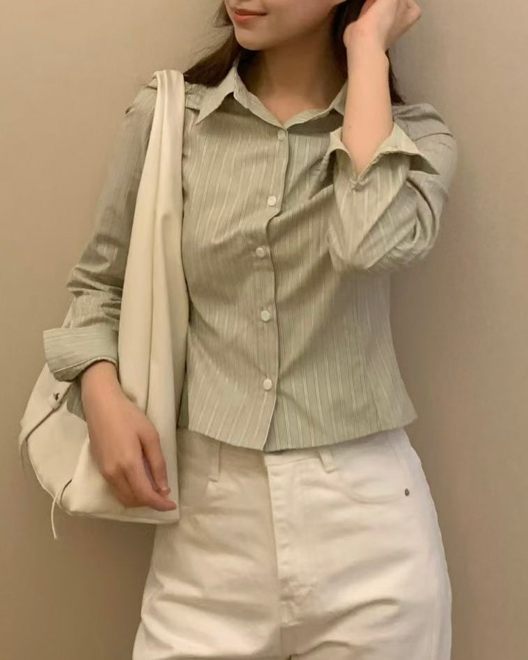 TP574 Cropped Shirt - Khaki | Blue | White