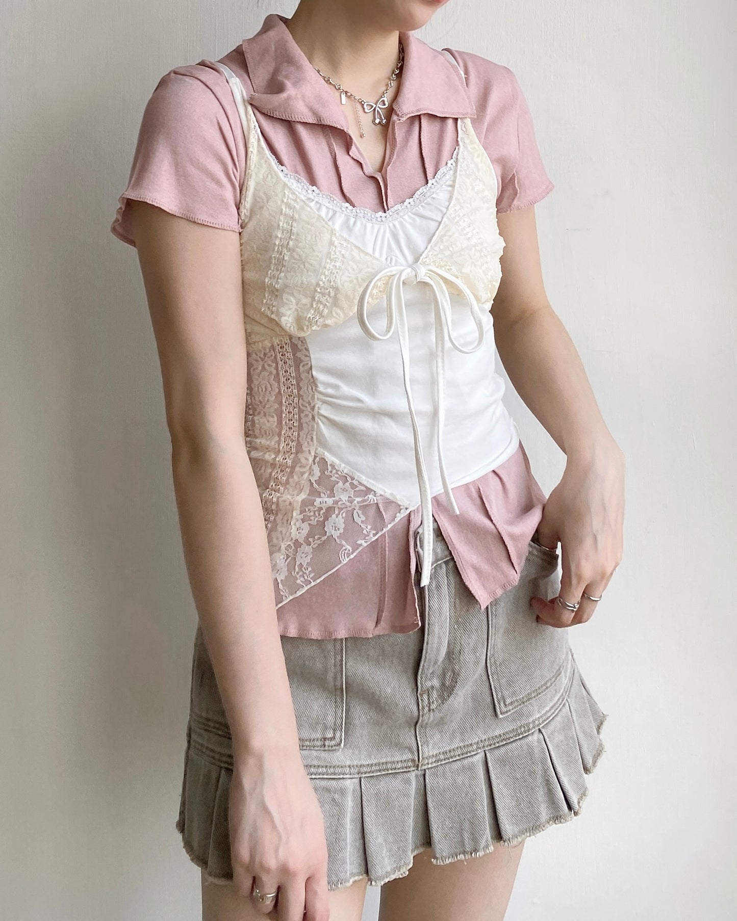 TP517 V-Neck Top - Pink | Charcoal