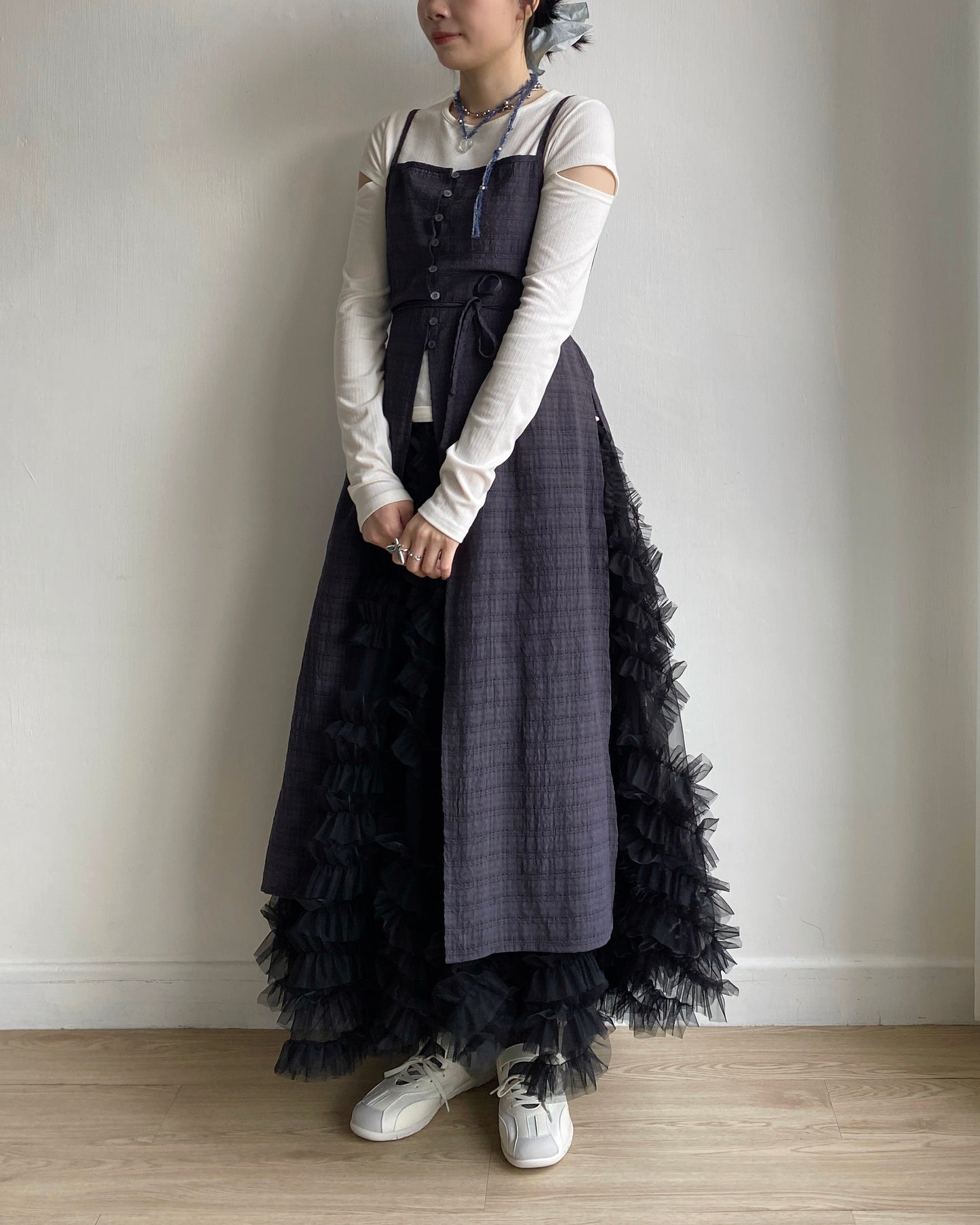 SK182 Bun Frill Skirt - White | Gray | Black