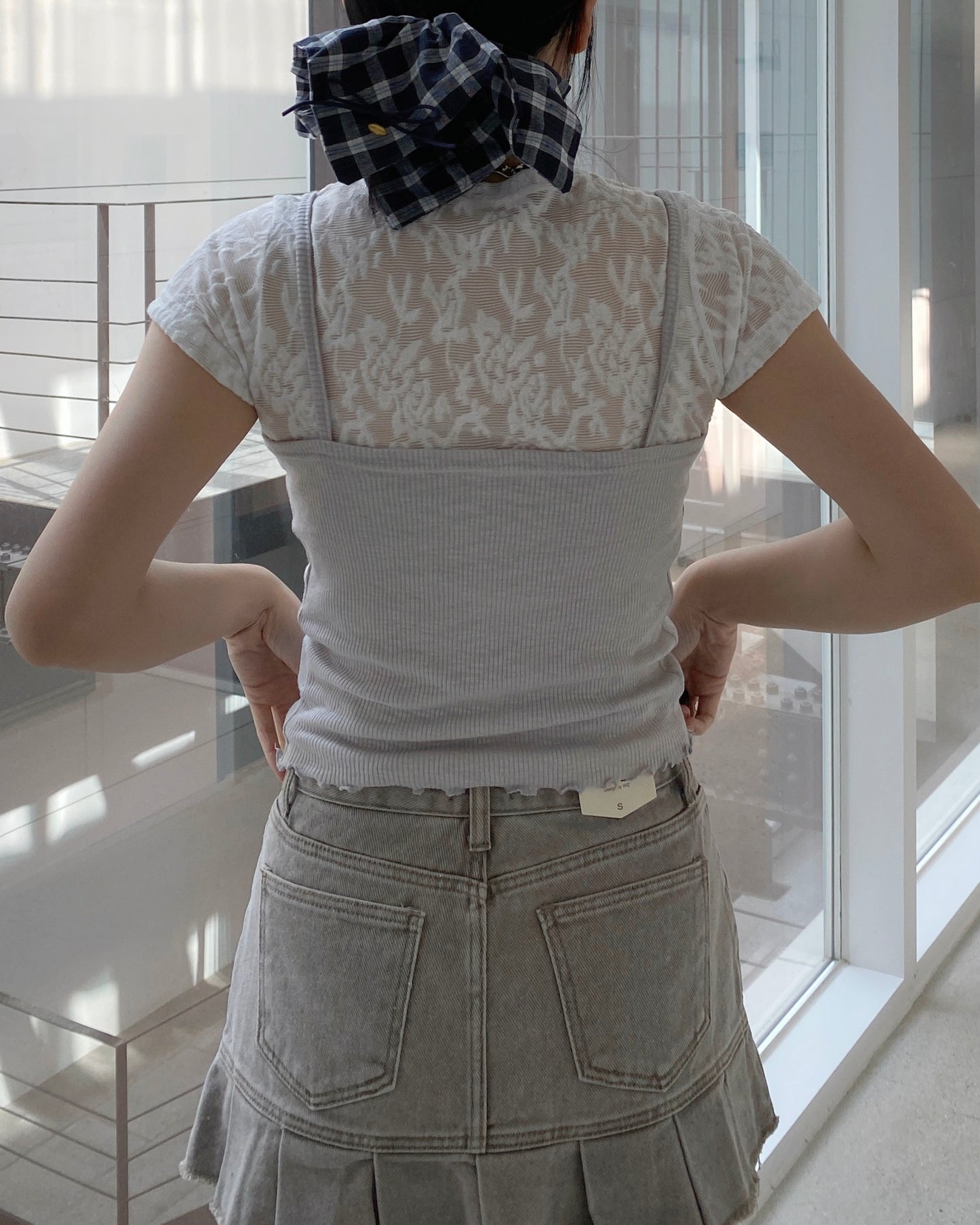 TP510 Lace Sheer Top - Gray | White