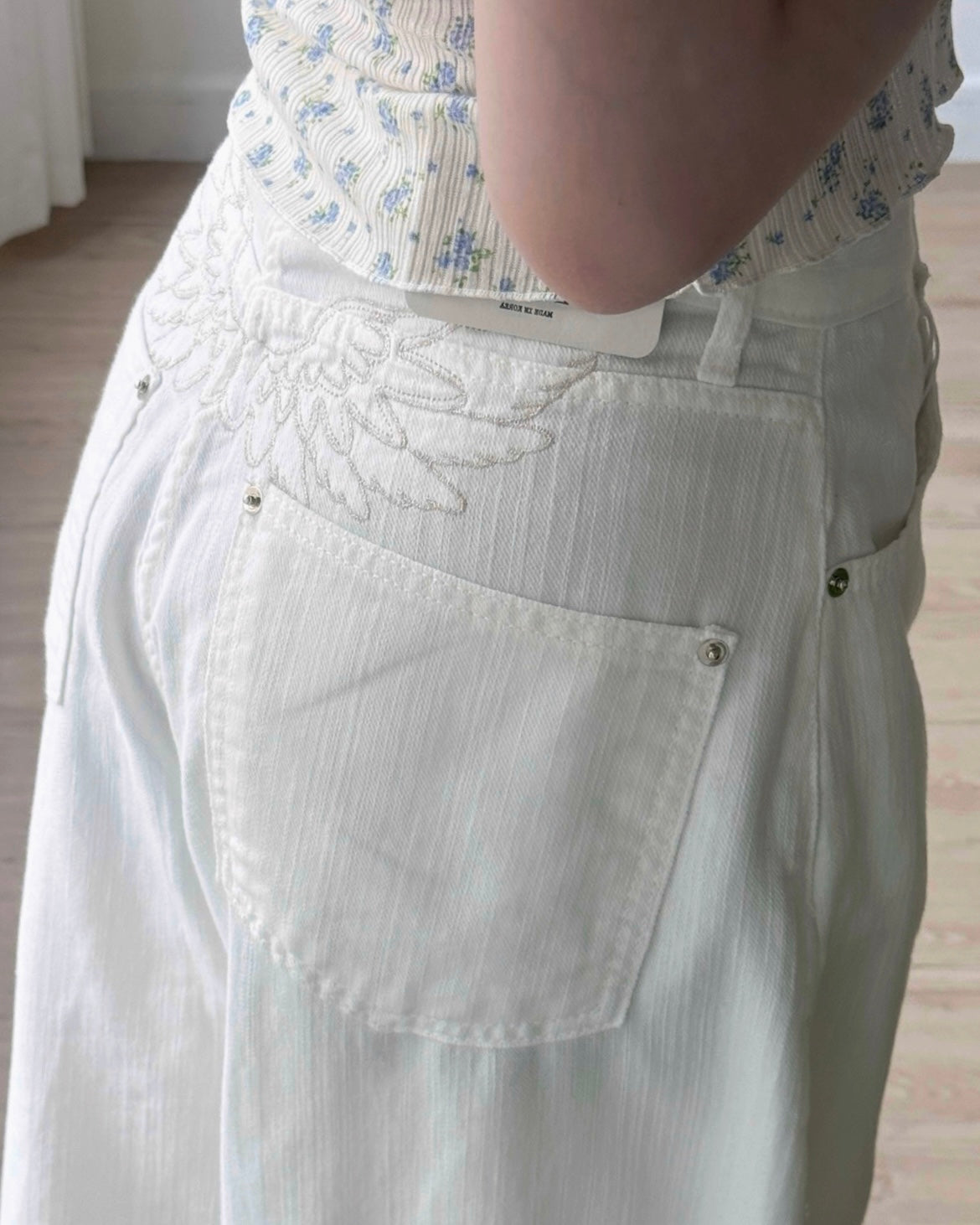 JN059 Flying Needle Wide Pants - White