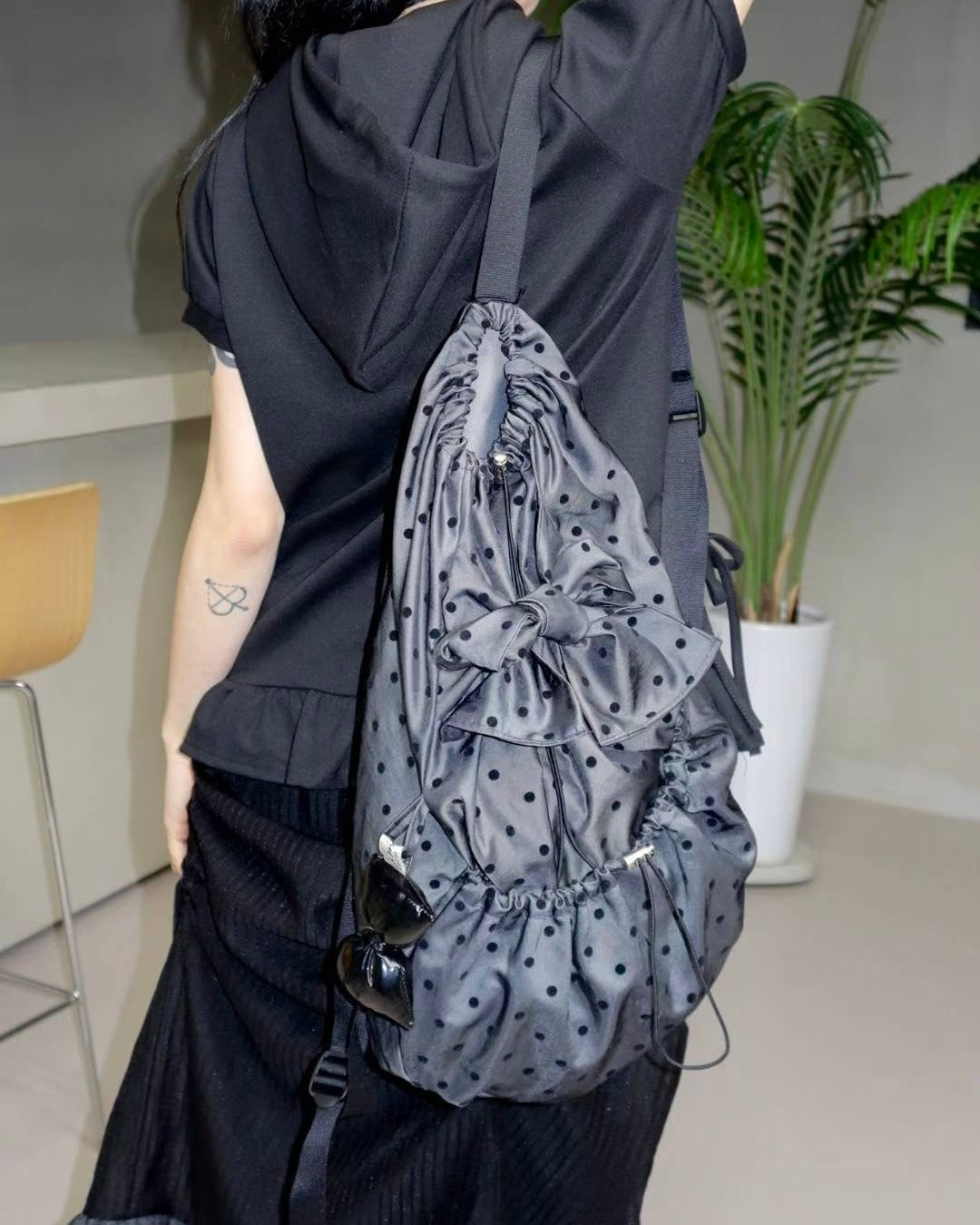 BG032 Polka Dot Backpack - Navy | Drak Gray