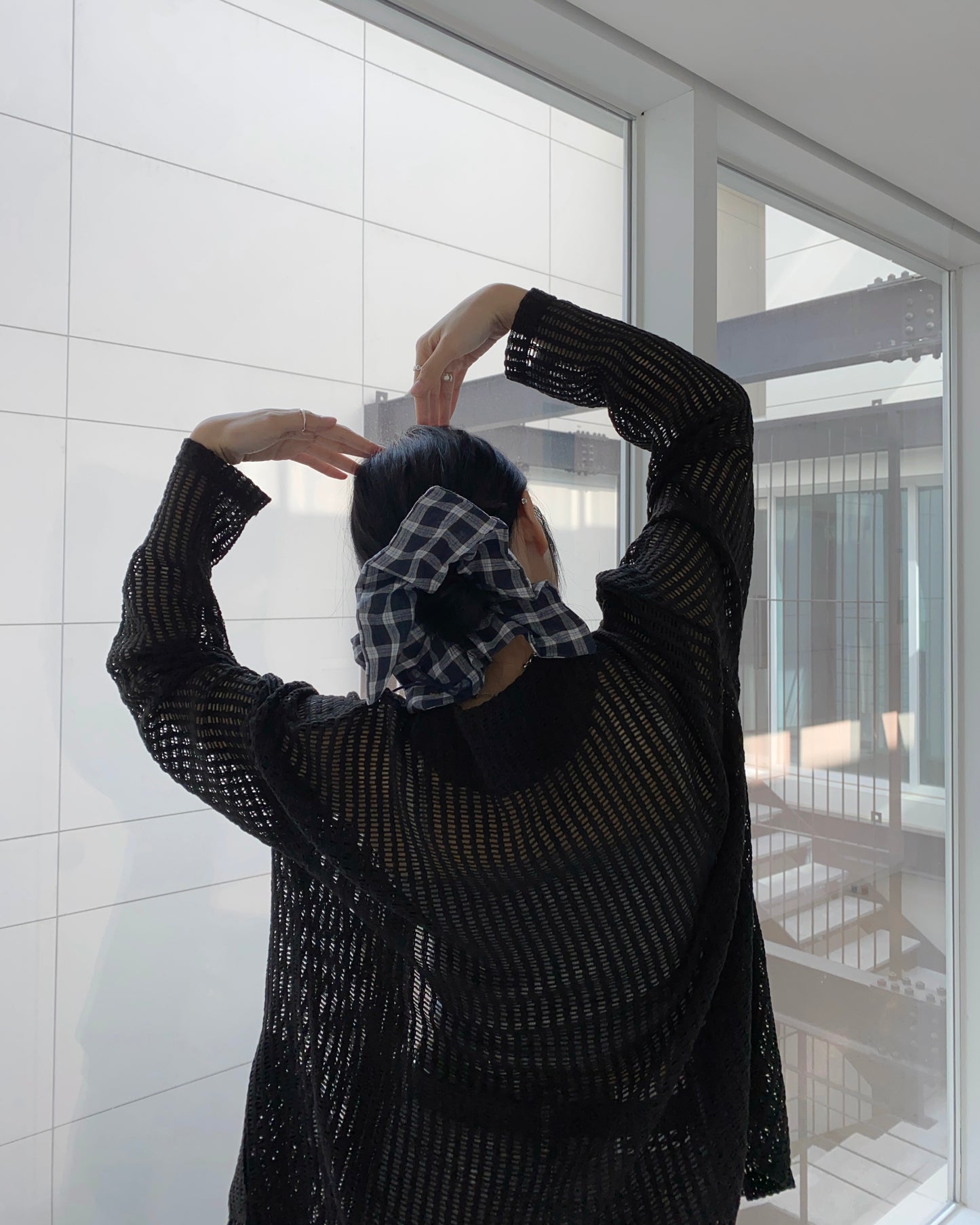 CD052 Meshed Cardigan - Ivory | Black