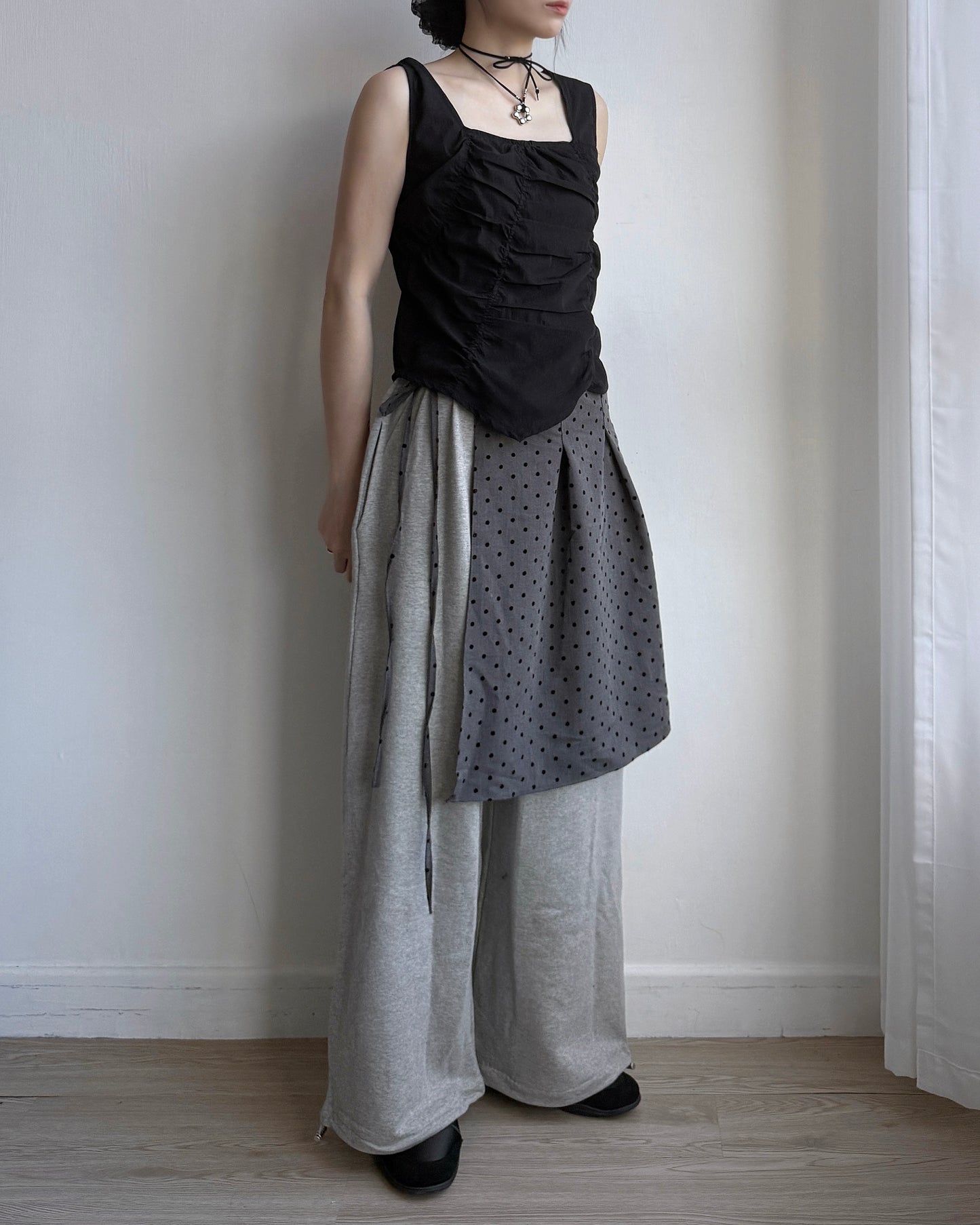PT074 Polka Dot Warp Pants - Gray | Black