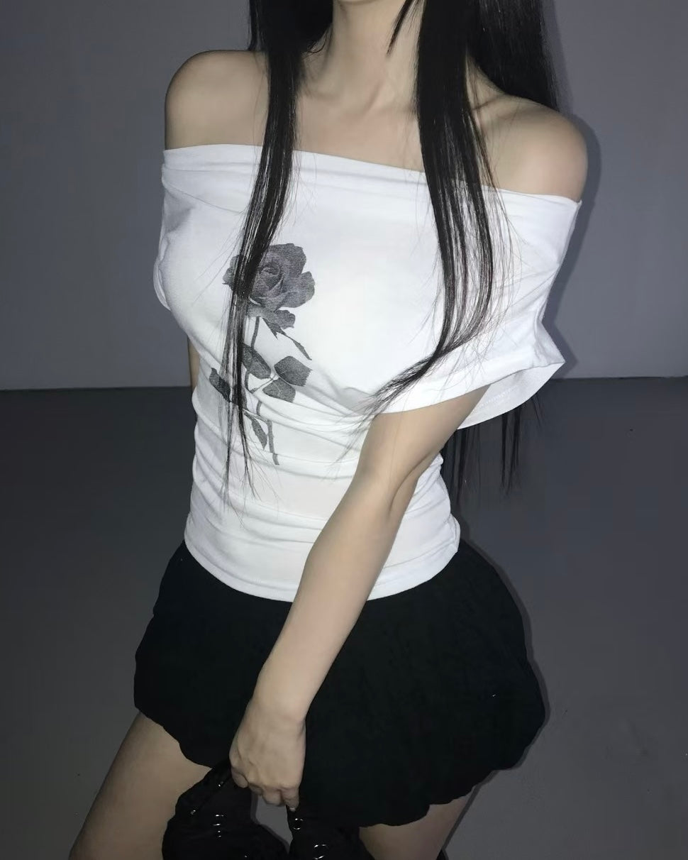 TP536 Rose off-shoulder - White | Black