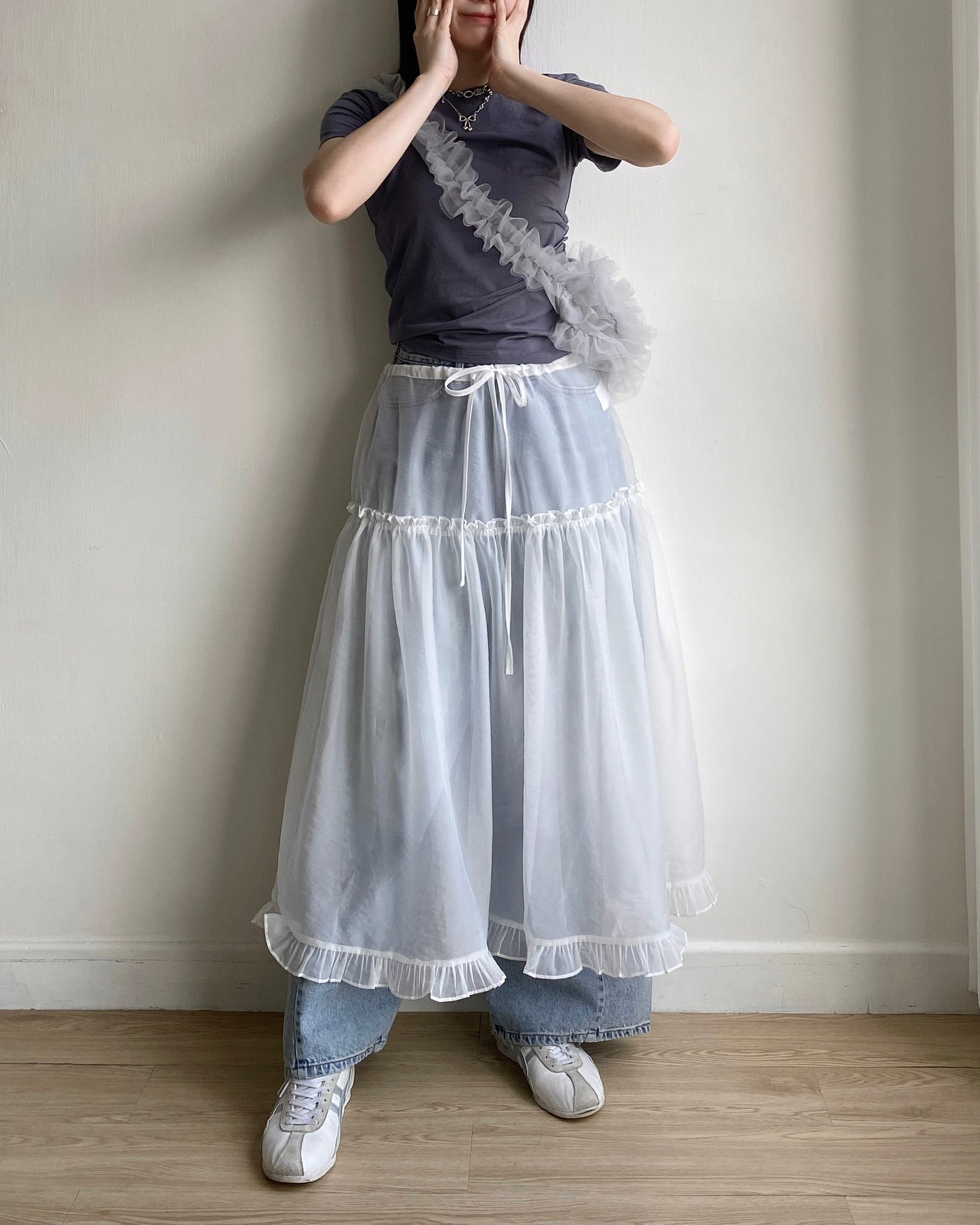 SK189 Sheer Skirt - Blue | Back | White