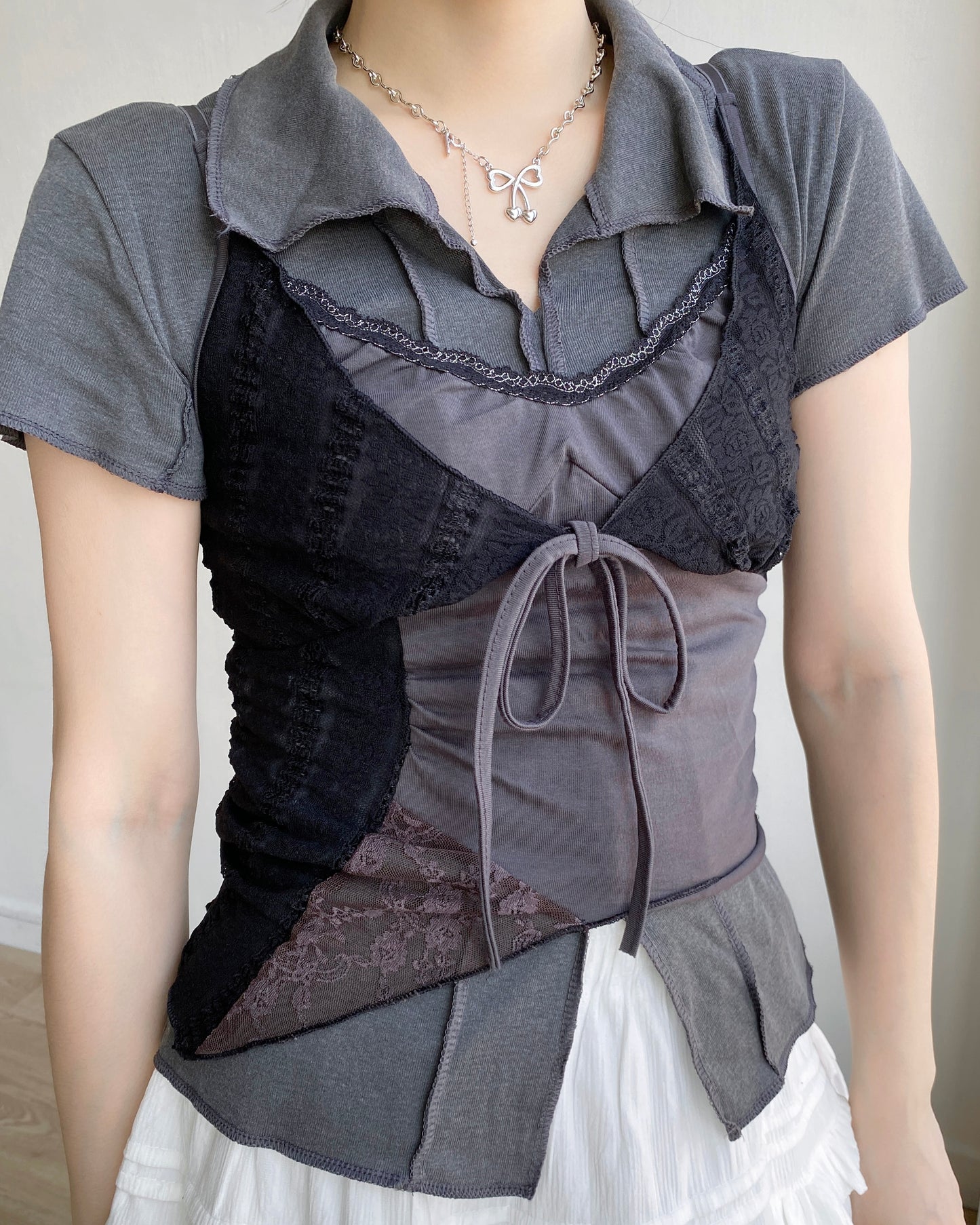 TP517 V-Neck Top - Pink | Charcoal