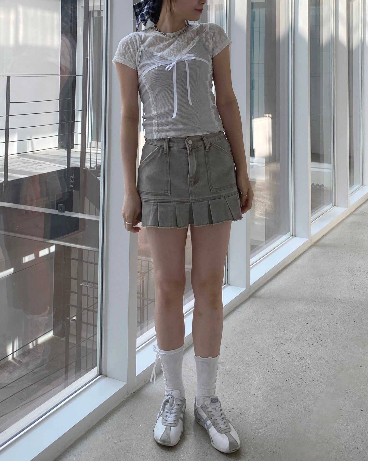 TP510 Lace Sheer Top - Gray | White