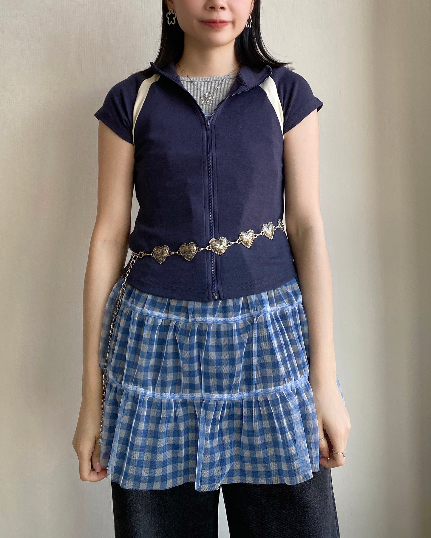 TP518 Zip up Top - Light Blue | Navy