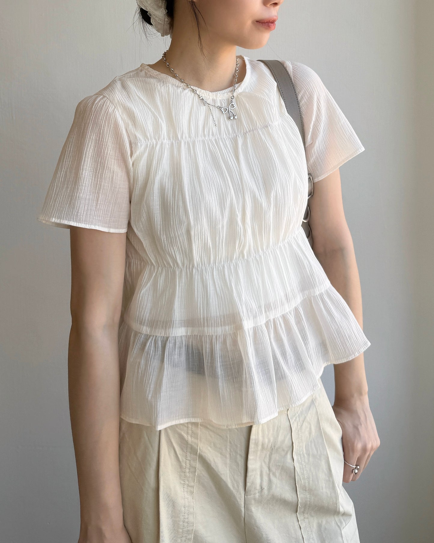 TP525 Frill Blouse - Ivory | Black
