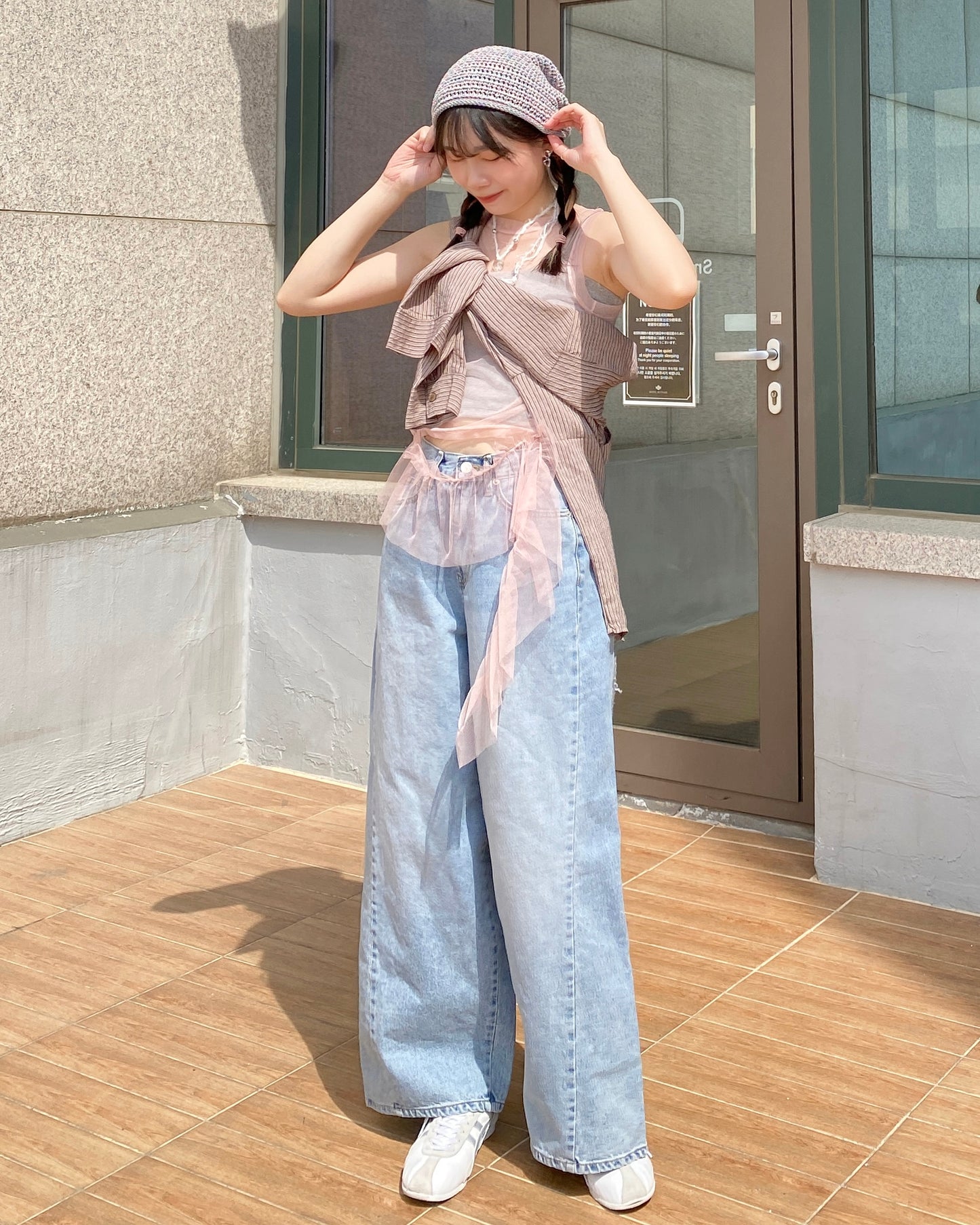 VT242 Ruffle Sheer Vest - Pink | Gray | Black