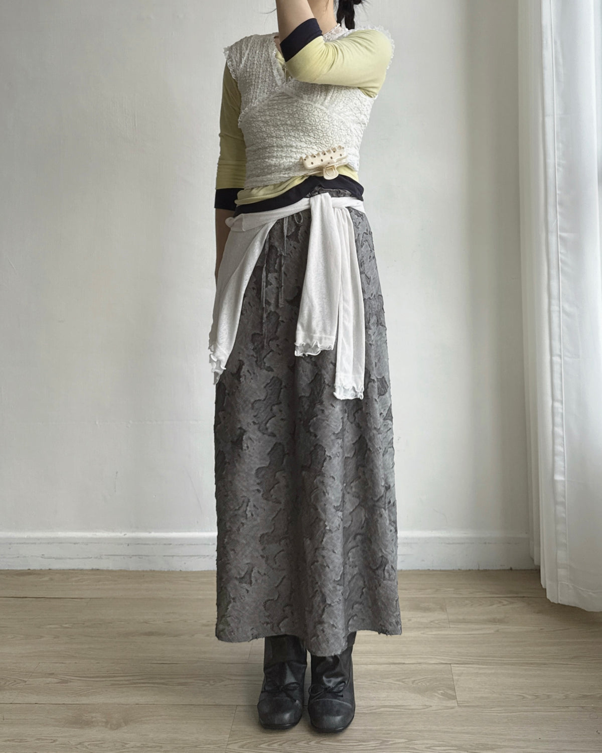 SK230 Textured Maxi Skirt - Beige | Charcoal | Black