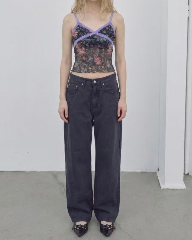VT333 Floral Sheer Vest - Khaki | Navy