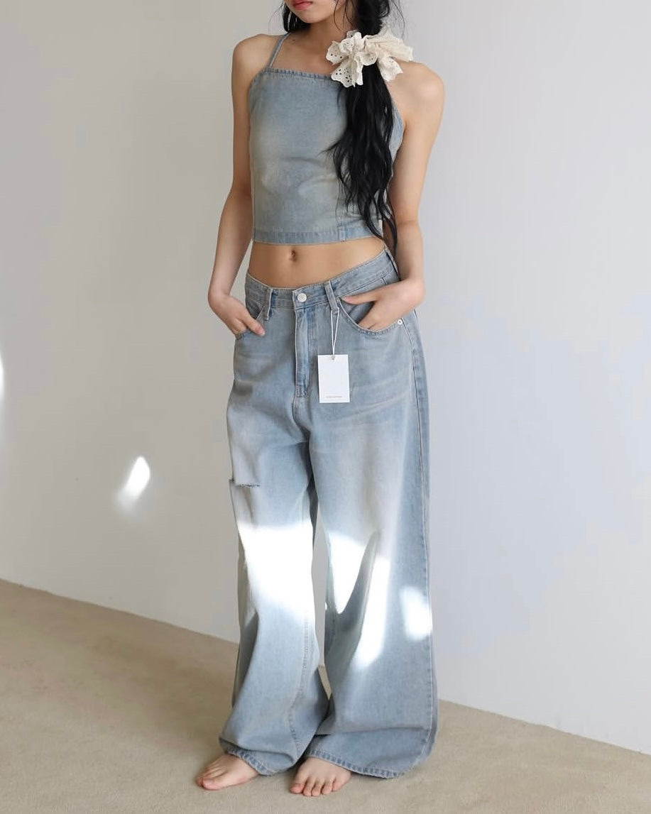 VT253 Denim Strap Camisole - Light Blue | Navy