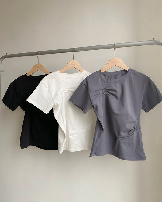 TP520 Pin-tuck Pleated Tee - Black | Navy | White