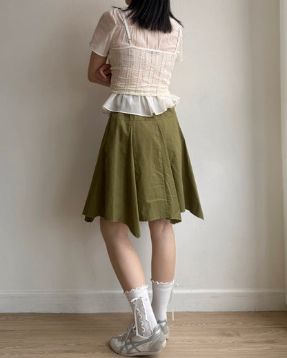 現貨 SK192 Ami Cut-out Midi Skirt - Khaki | White | Black