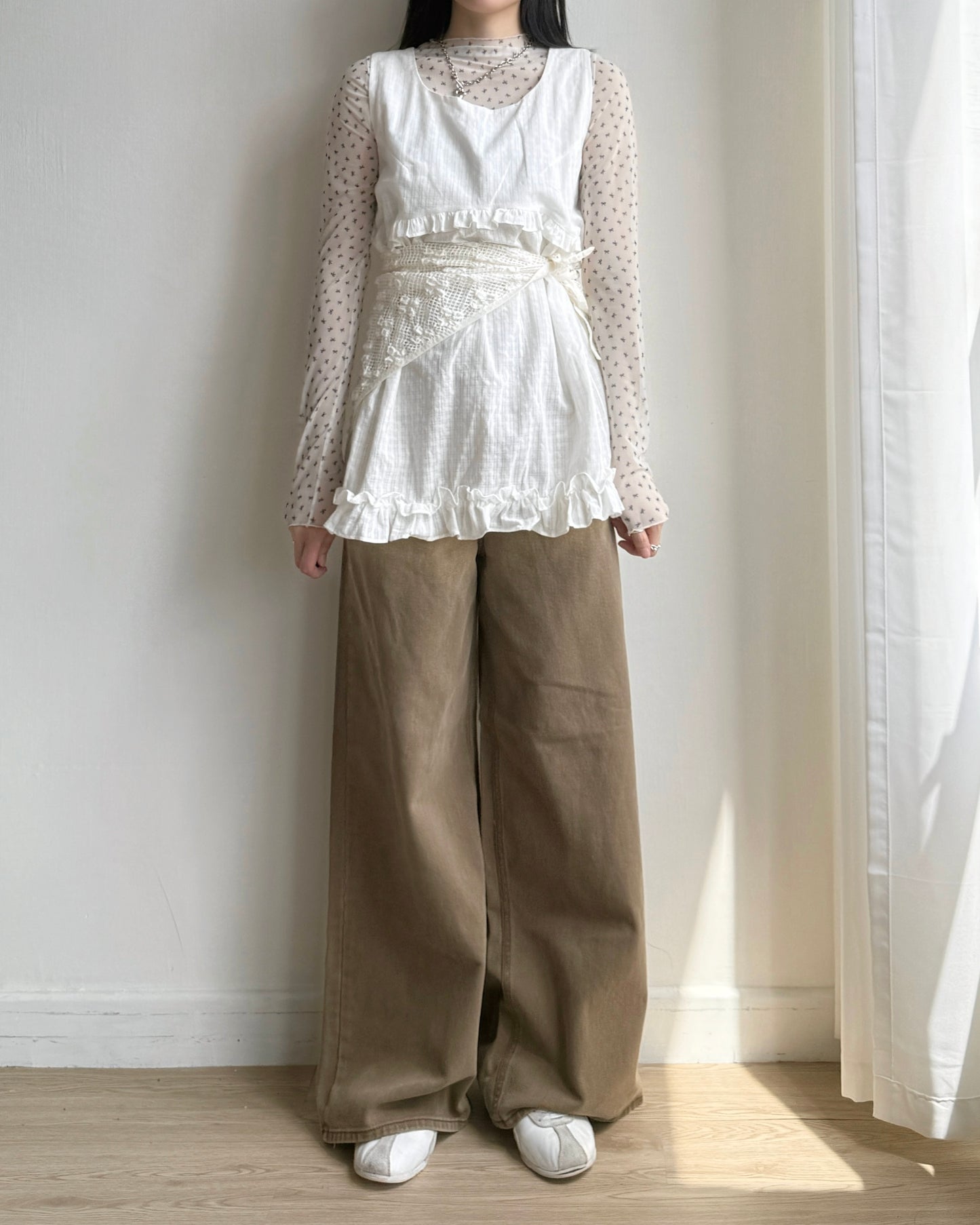 TP546 Ribbon Sheer Top - White | Pink | Black