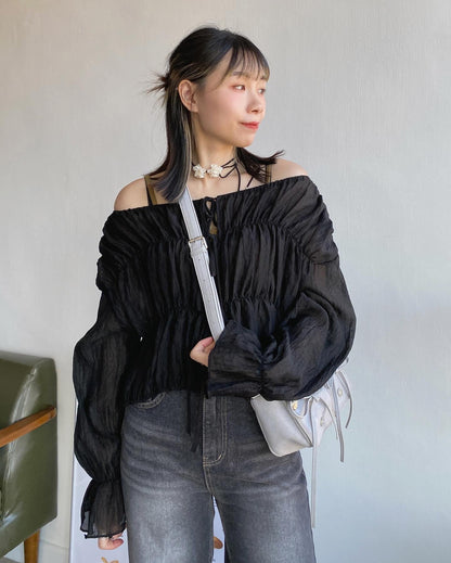 現貨 TP475 Ribbon 2Way Blouse - Ivory | Black