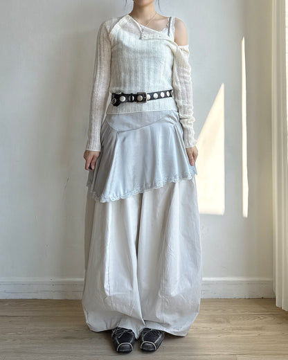 PT086 Balloon Wide Pants - Ivory | Black