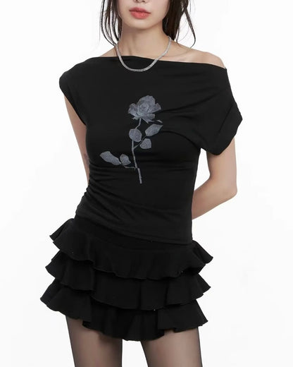TP536 Rose off-shoulder - White | Black