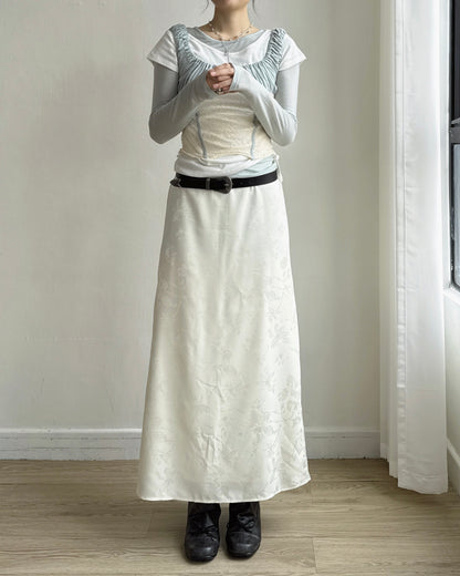 SK229 Floral Jacquard Maxi Skirt - White | Wine | Black